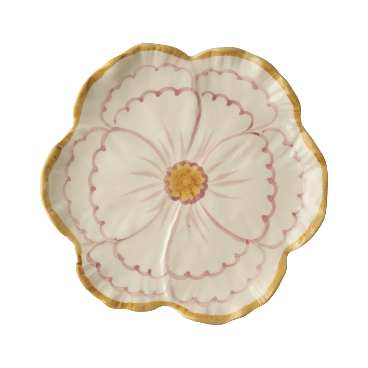 Ceramic Flower Shaped Side Plate with Yellow Border
