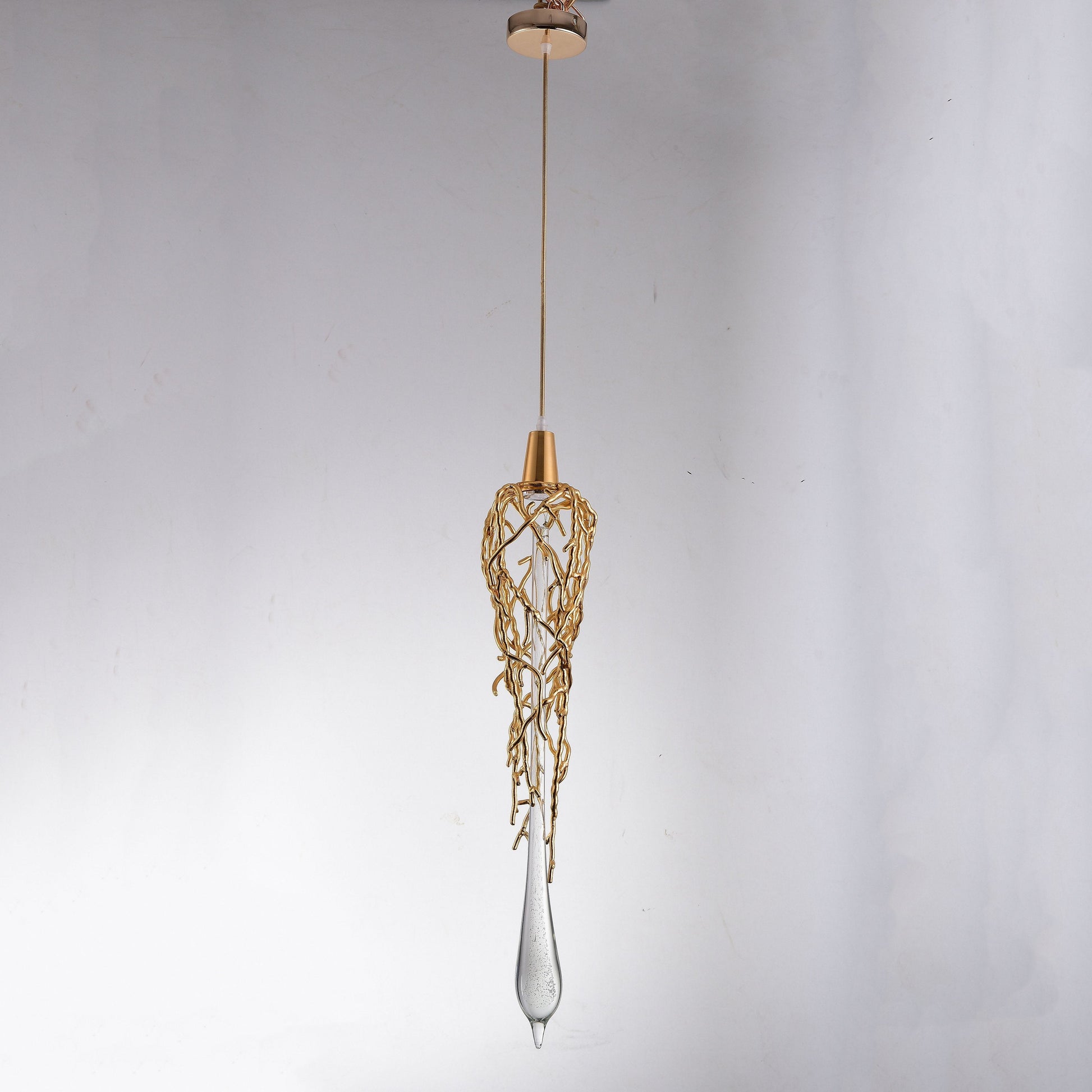 Organic Single Branching Brass Teardrop Pendant - Italian Concept