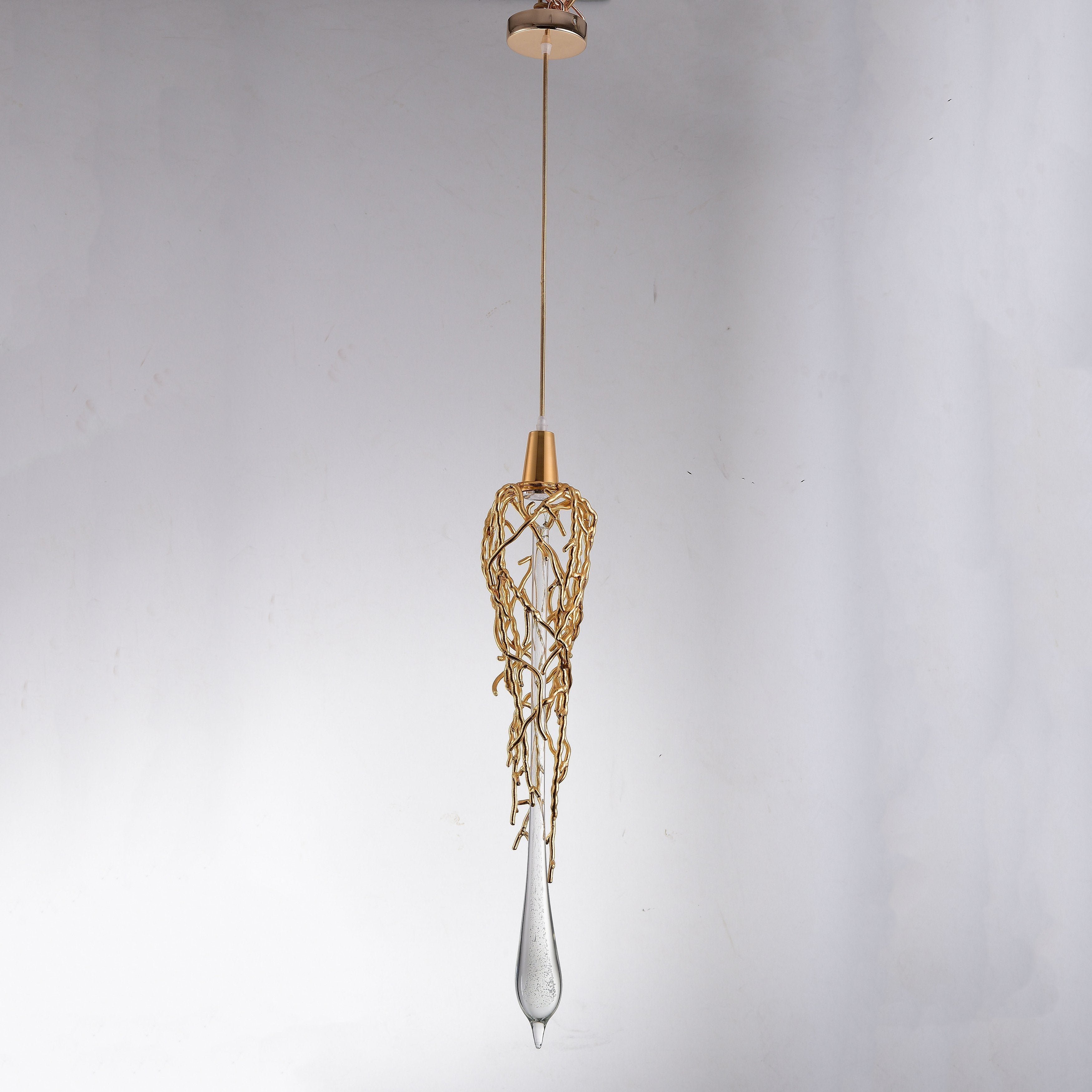 Organic Single Branching Brass Teardrop Pendant - Italian Concept