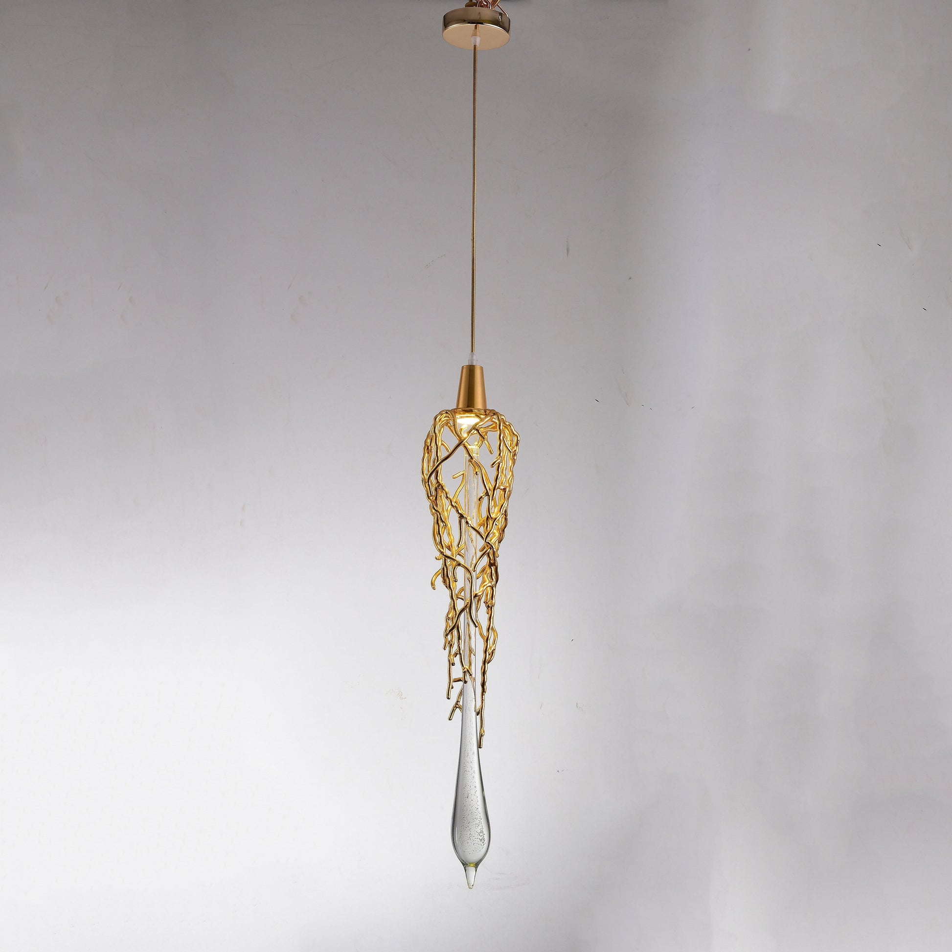 Organic Single Branching Brass Teardrop Pendant - Italian Concept