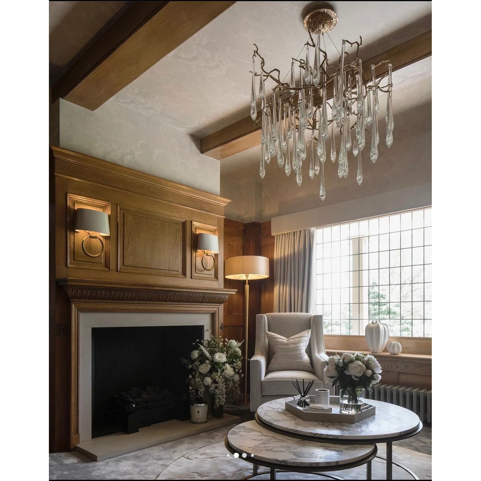 Lukas Extended Teardrop Branching Brass Round Chandelier - Italian Concept -