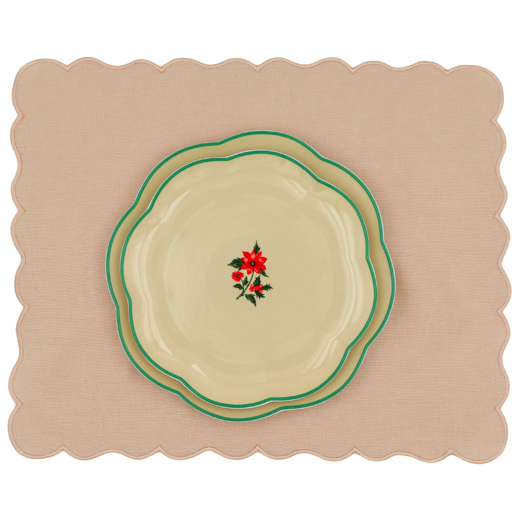 Festive Flora Scalloped Ceramic Dinner Plates – Case of 12 (+3 Bonus Plates)