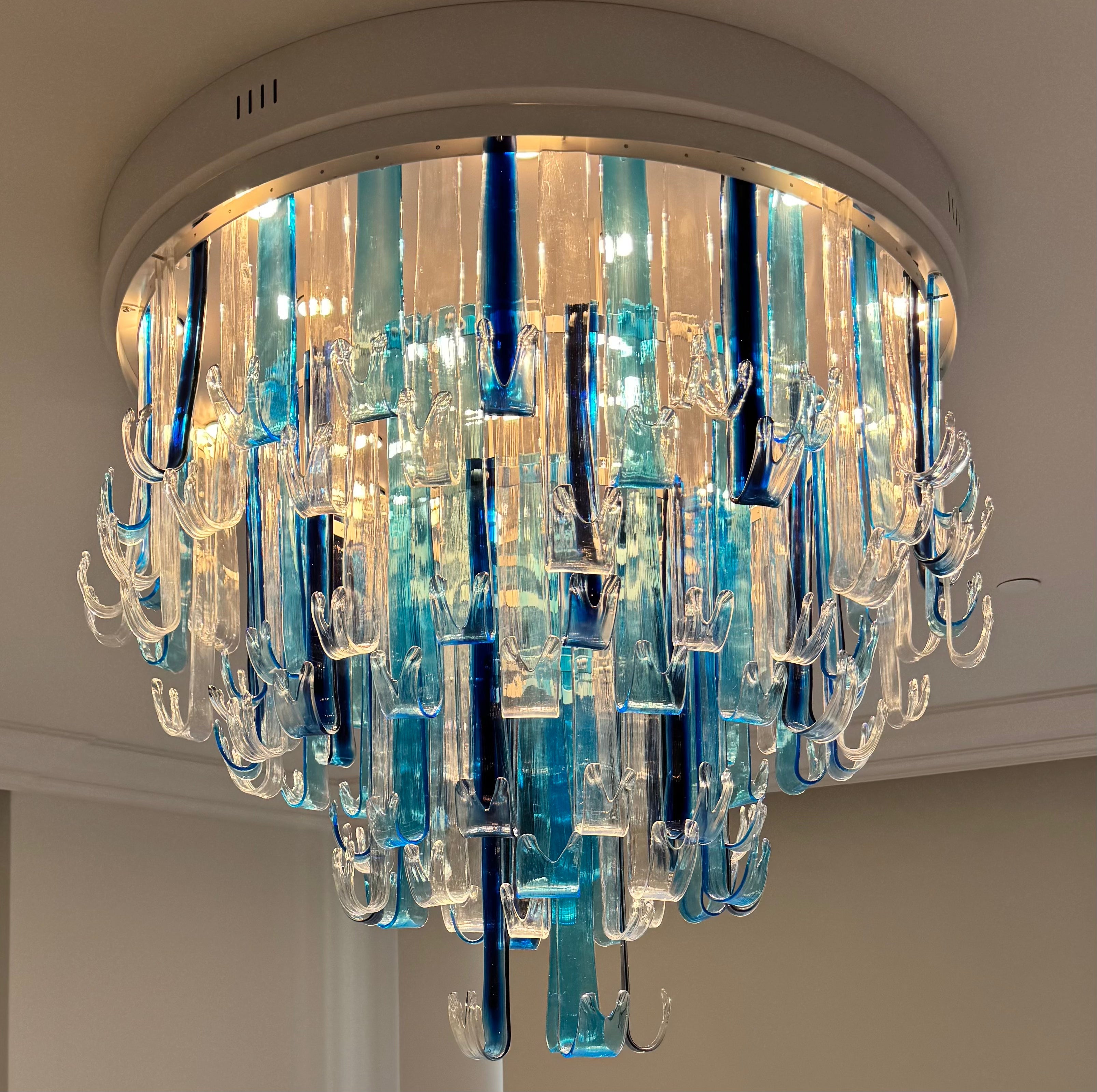 Blue Rainfall / Oval Waterfall Murano Glass Chandelier