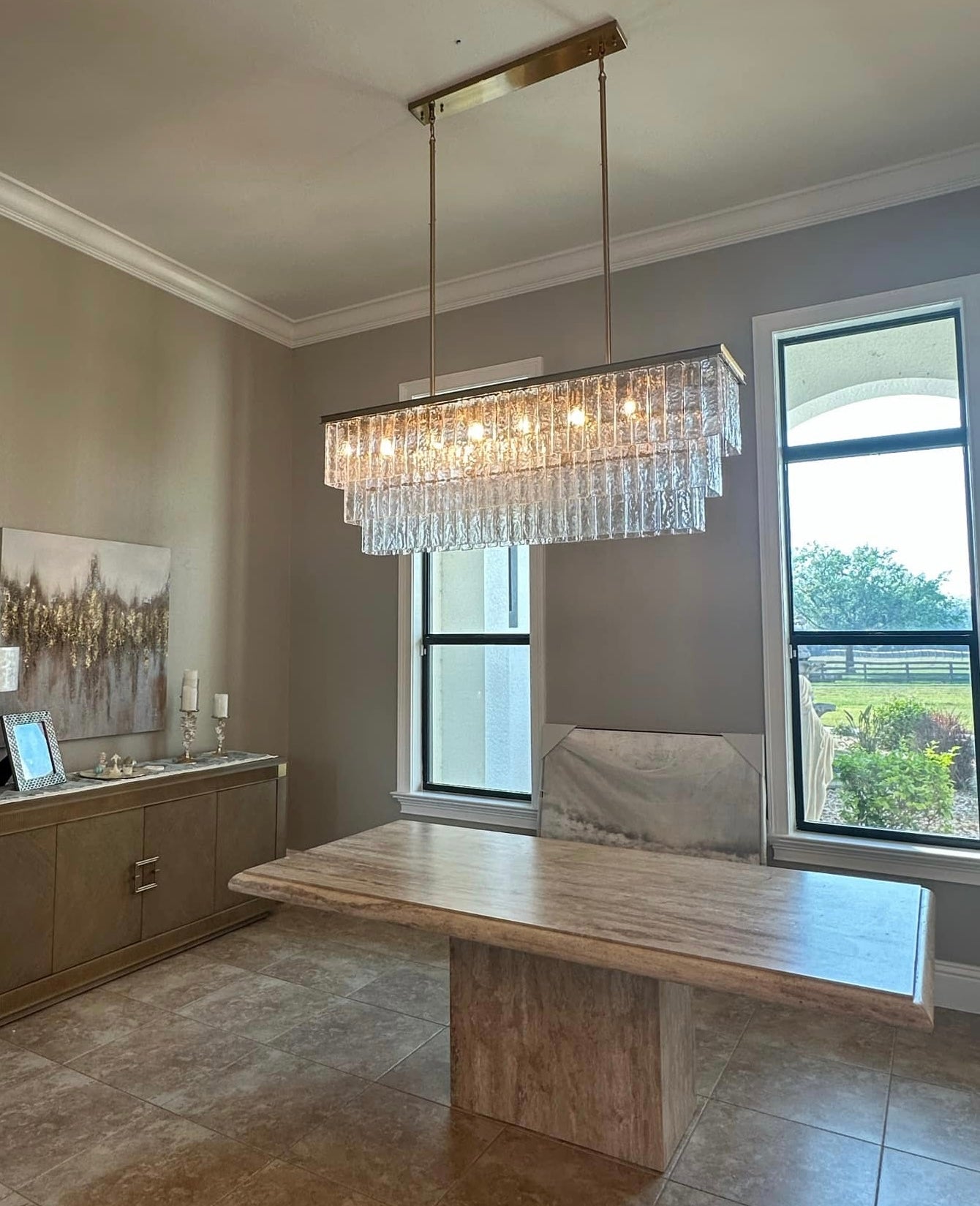 Seline 3-Tier Rectangular Cracked Textured Glass Chandelier - Italian Concept