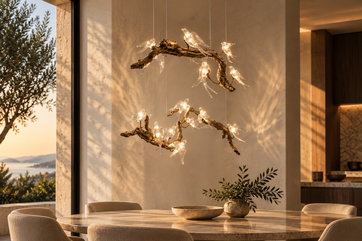 Bird Song Branching Linear Teardrop Chandelier