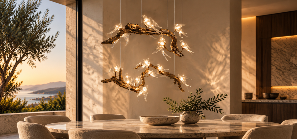 Bird Song Branching Linear Teardrop Chandelier