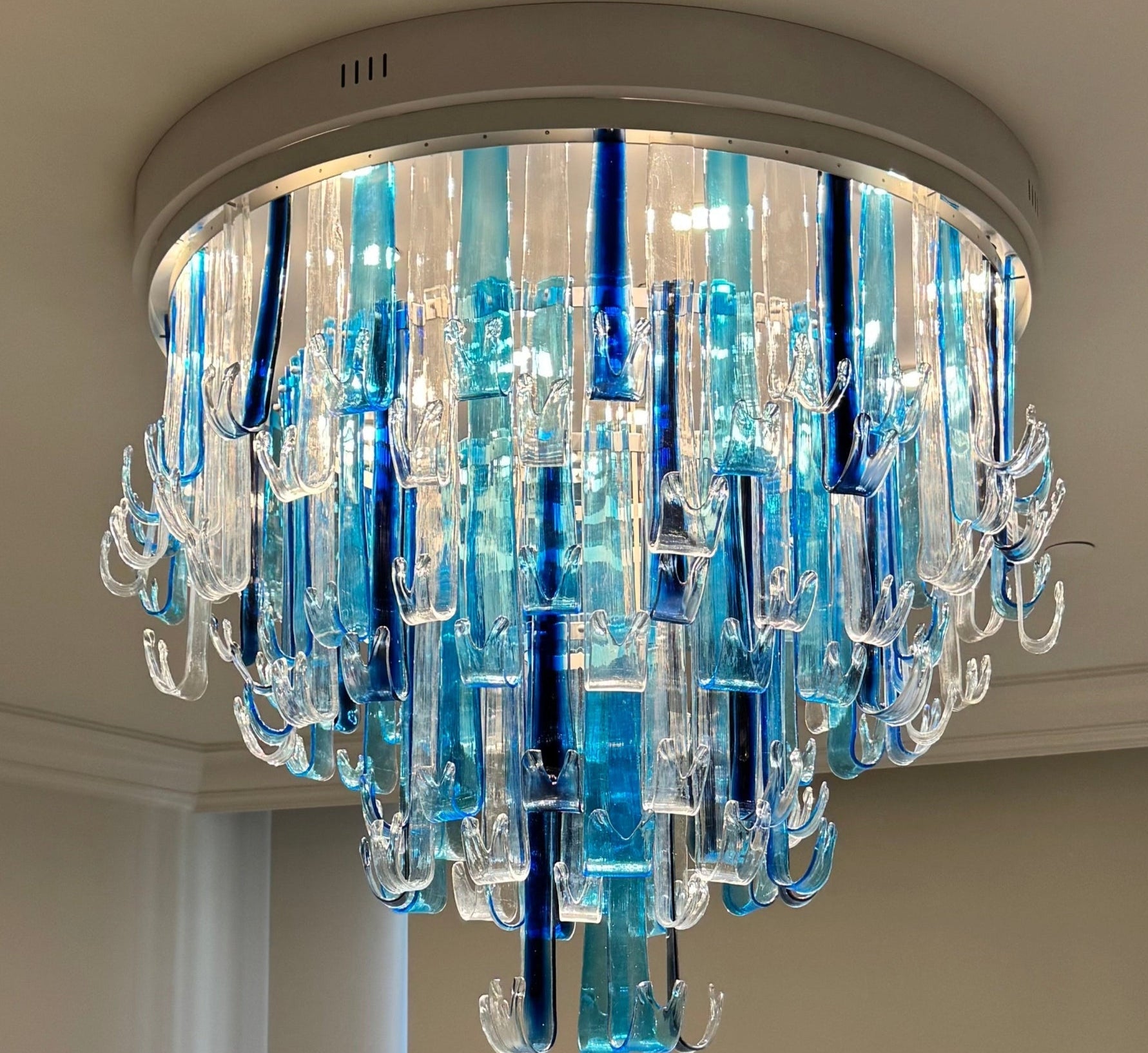 Blue Rainfall / Oval Waterfall Murano Glass Chandelier