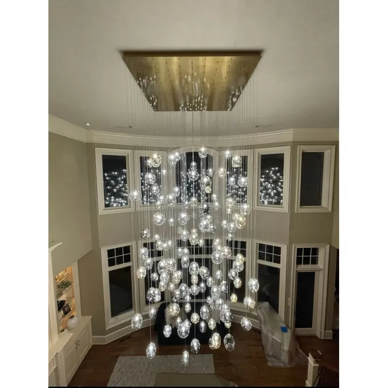 Zara Rectangle Rainfall / Waterfall Glass Globe / Bubble Chandelier - Italian Concept