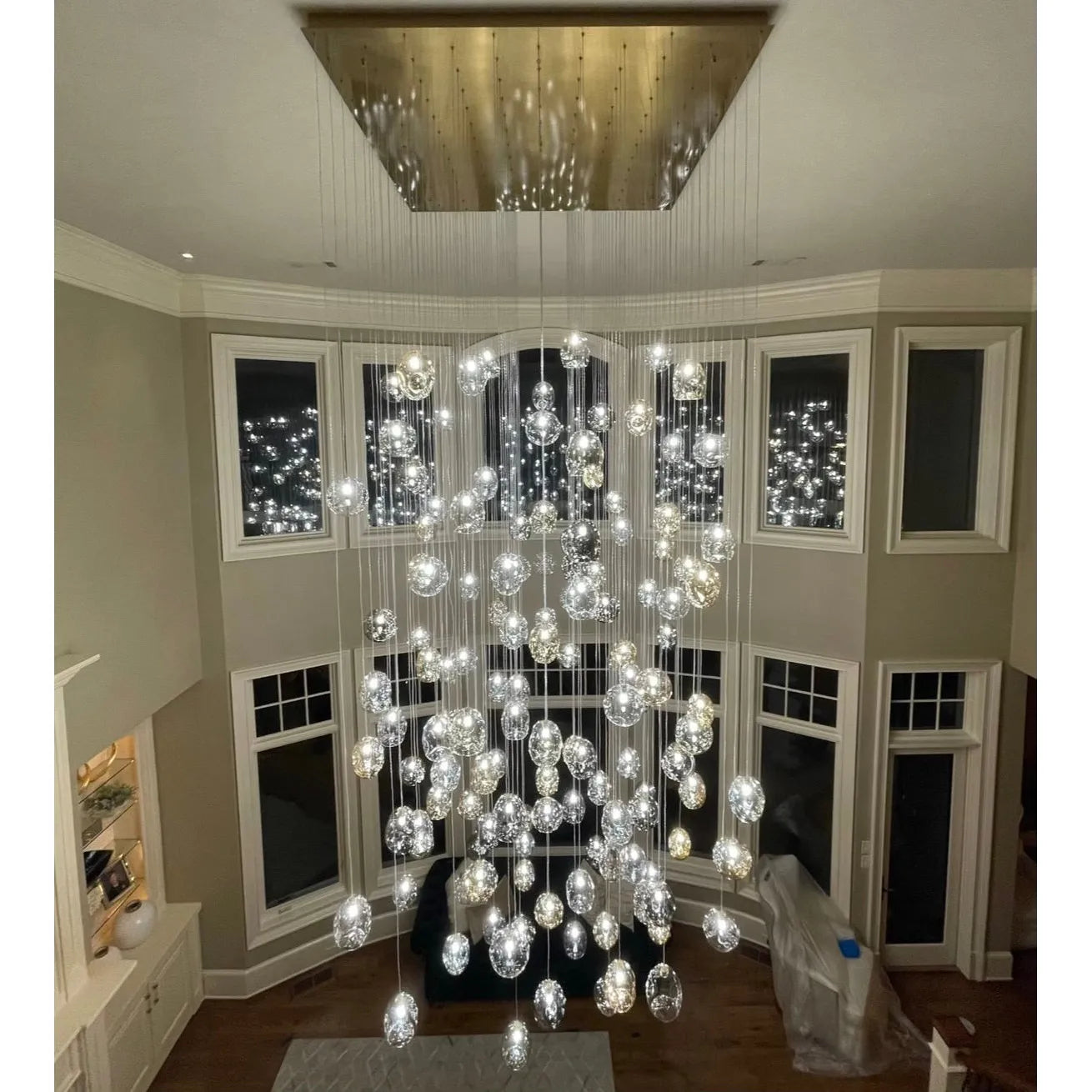 Zara Rectangle Rainfall / Waterfall Glass Globe / Bubble Chandelier - Italian Concept