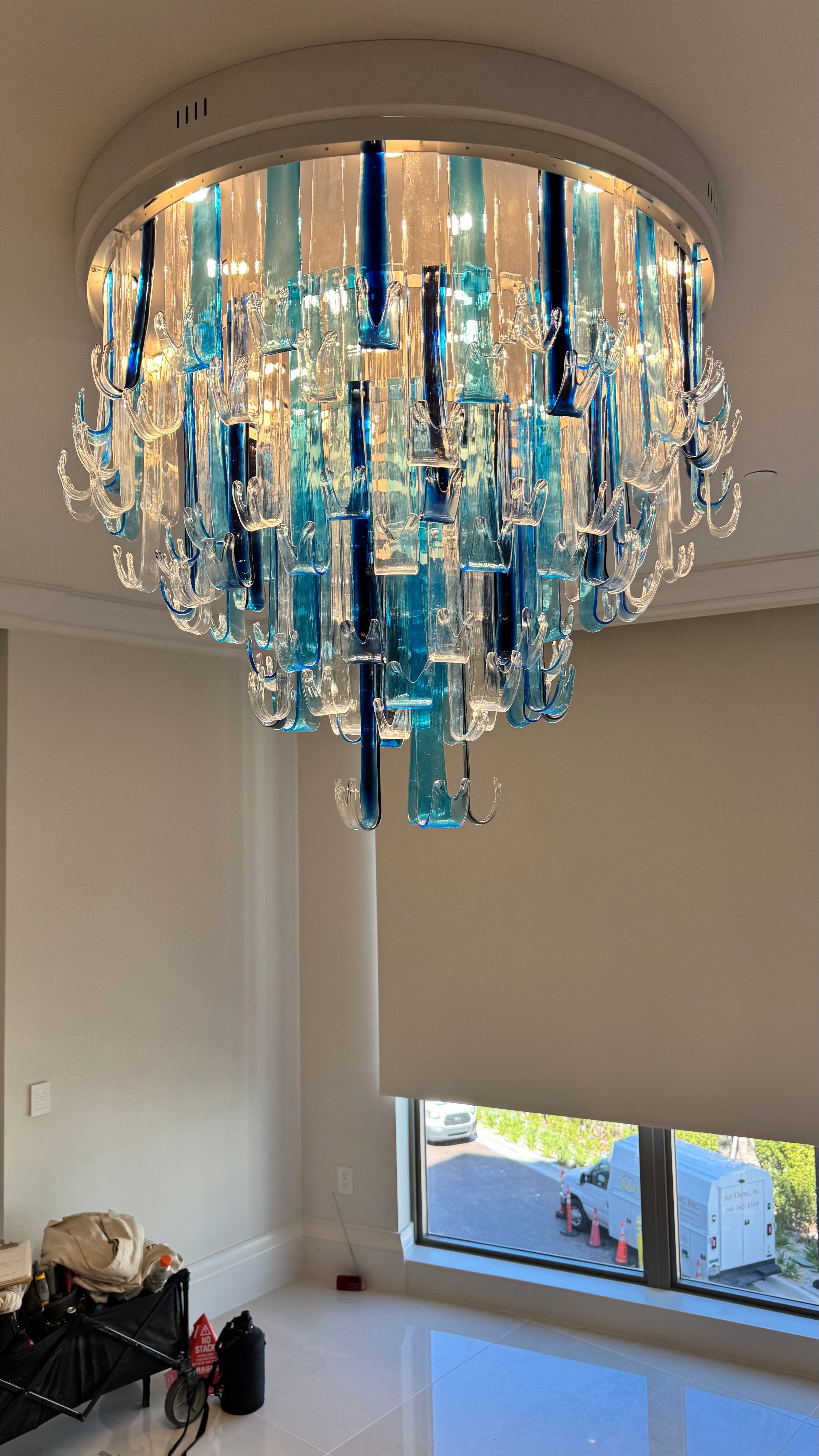 Blue Rainfall / Oval Waterfall Murano Glass Chandelier