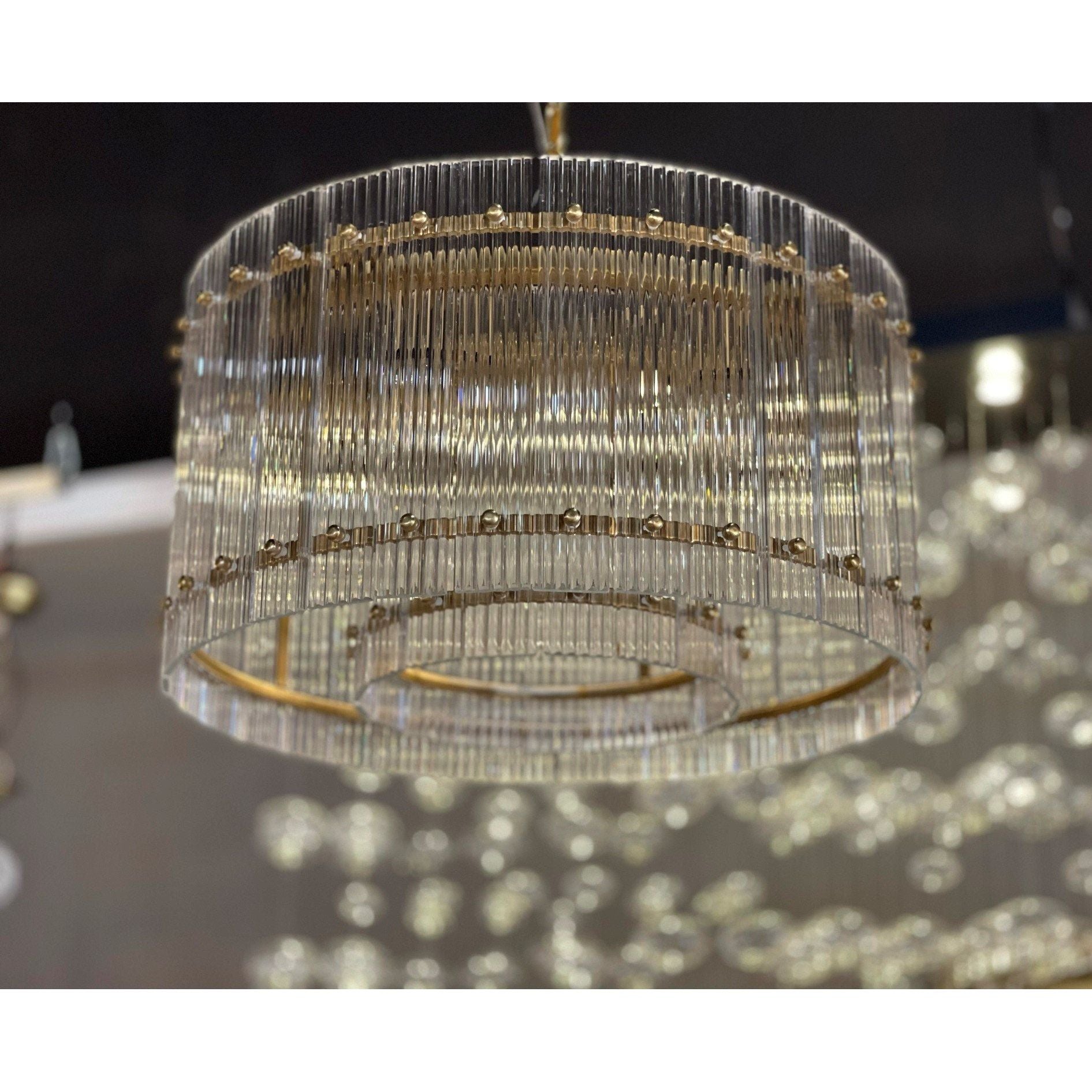 Carmel Round Ribbed Glass Tile Chandelier - Italian Concept - Size
