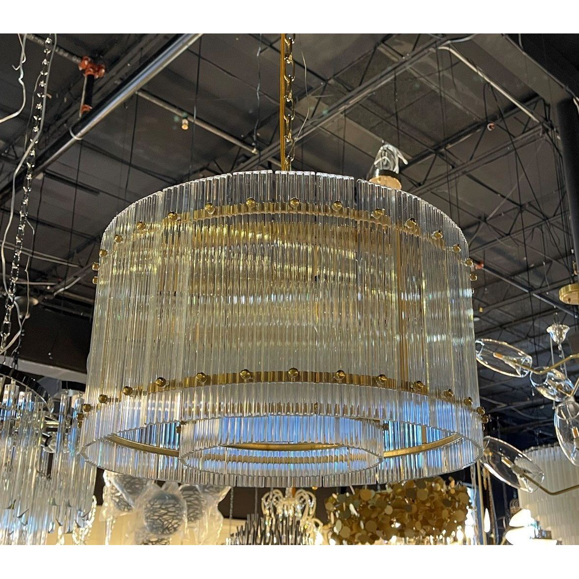 Carmel Round Ribbed Glass Tile Chandelier - Italian Concept - Size