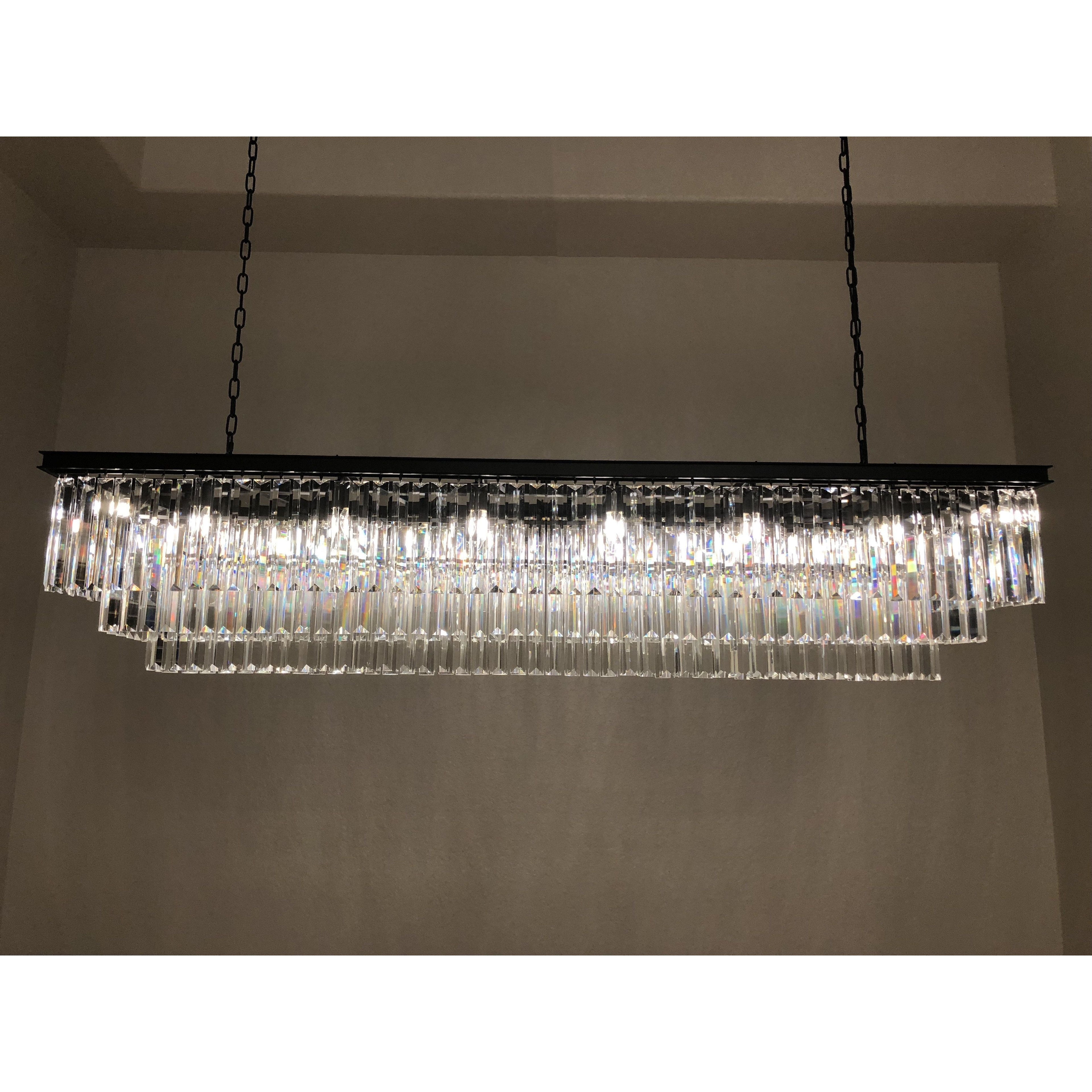 3-Tier Odeon Crystal Fringe Rectangular Chandelier - Italian Concept - 