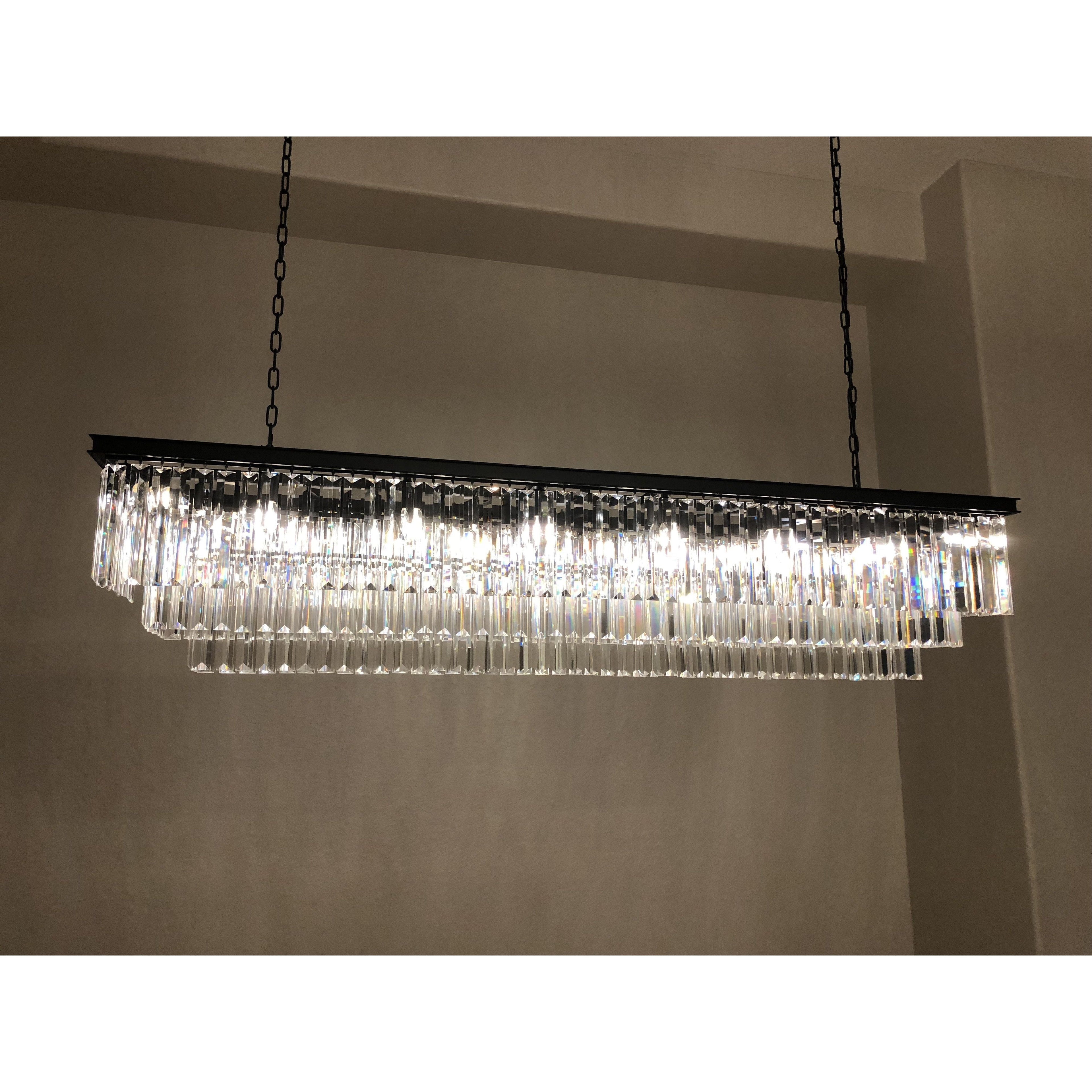 3-Tier Odeon Crystal Fringe Rectangular Chandelier - Italian Concept - 