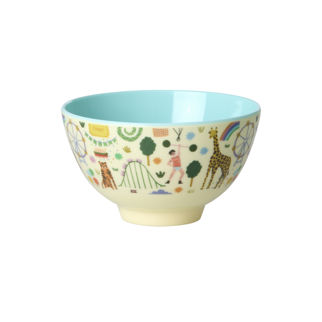 Small Melamine Bowl - Fun Fair Print - Mint- 10.1oz -