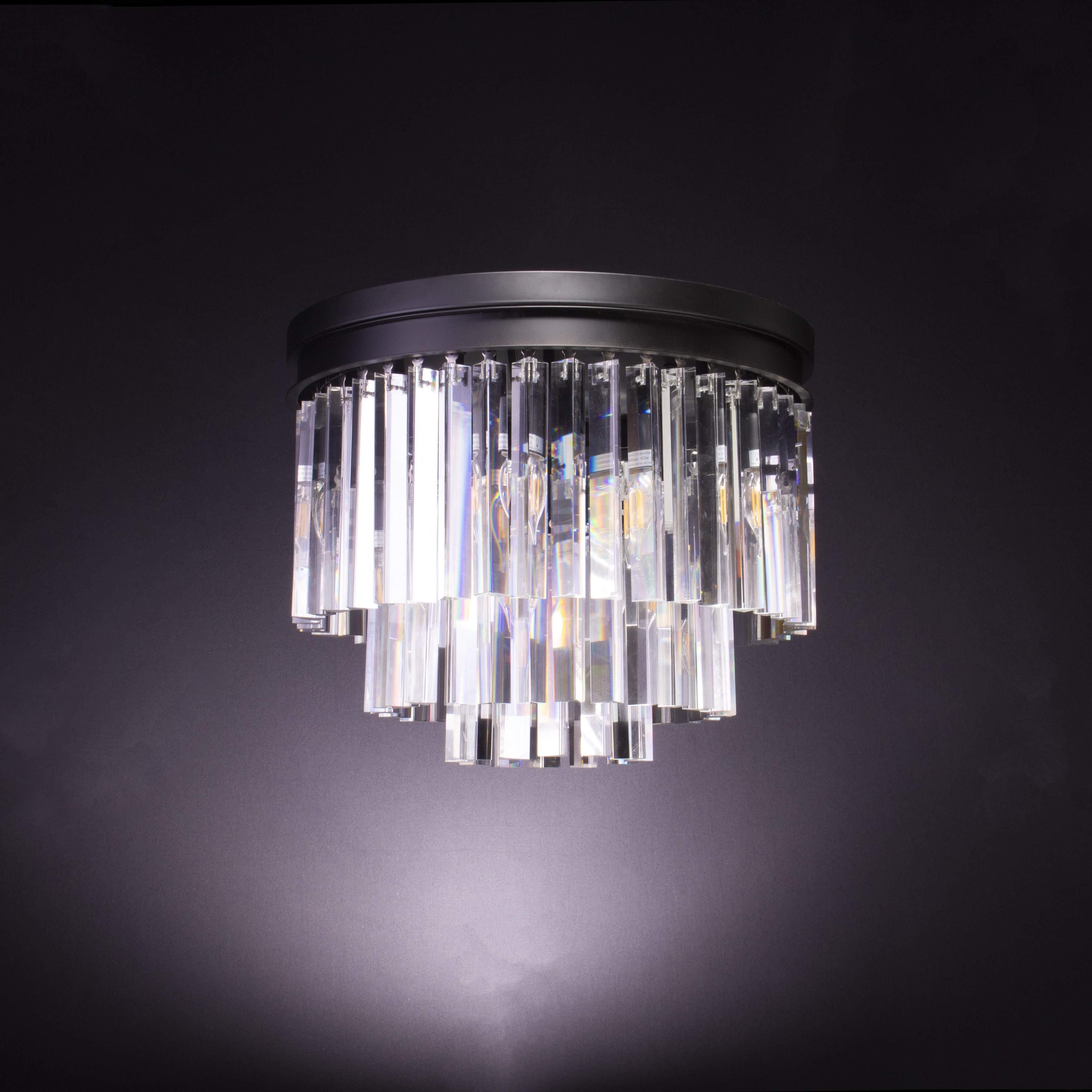 Flushmount 3-Tier Crystal Fringe Chandelier - Italian Concept