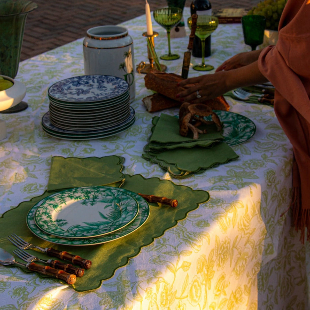 Monsoon Verdant Porcelain Dinner Plates – Set of 4 (+1 Bonus Plate)