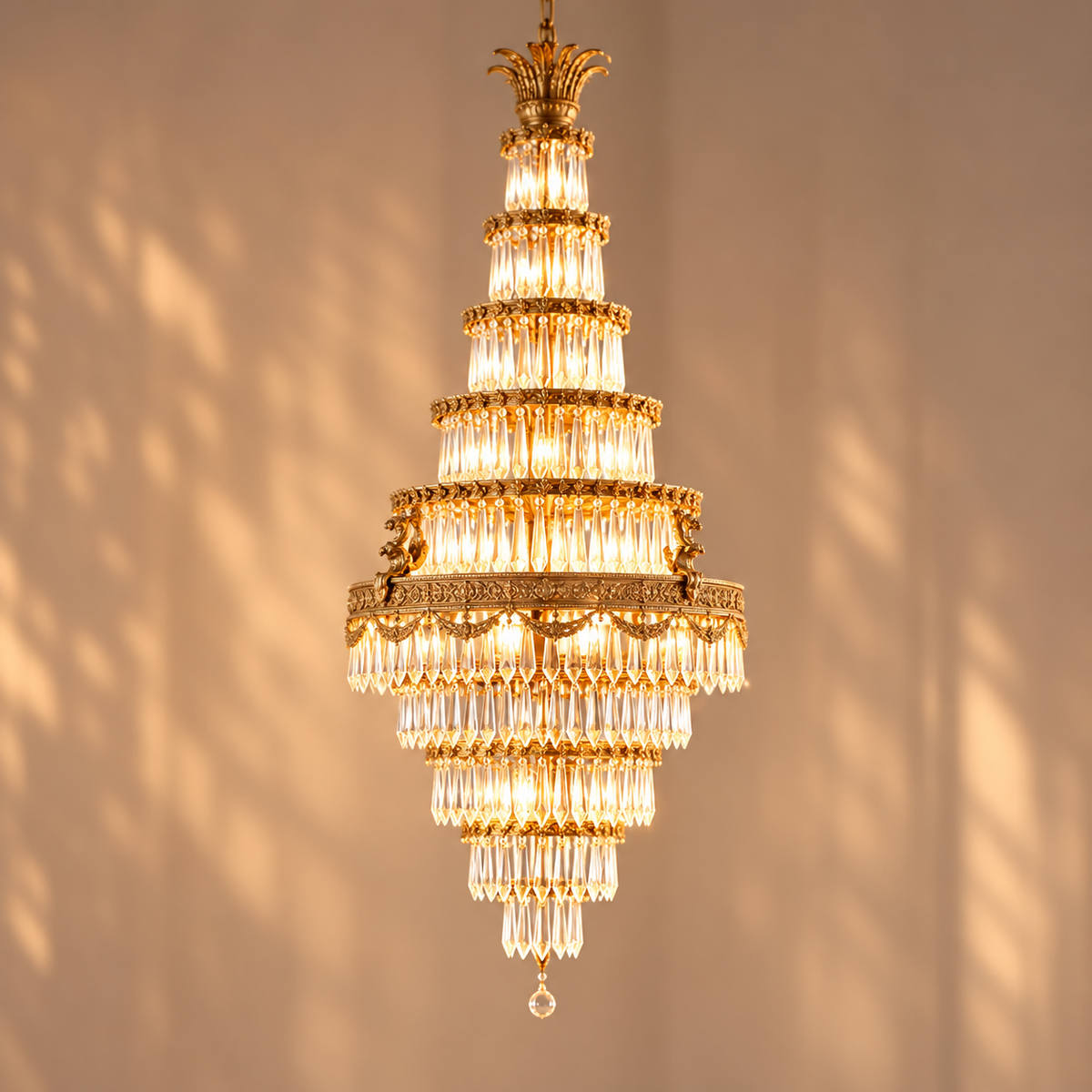 French Empire Foyer Brass Crystal Chandelier