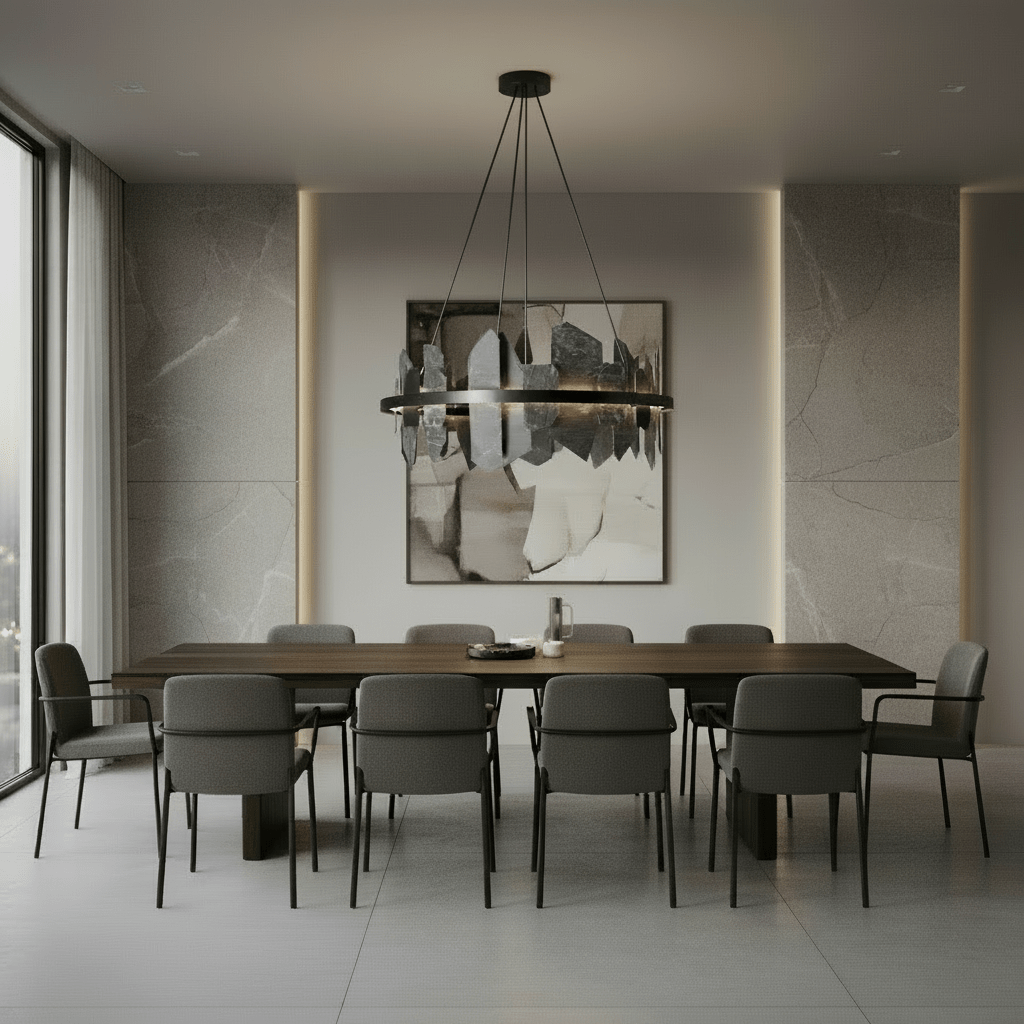 40"W Round Slate Natural Stone LED Industrial Chandelier - Chandelier