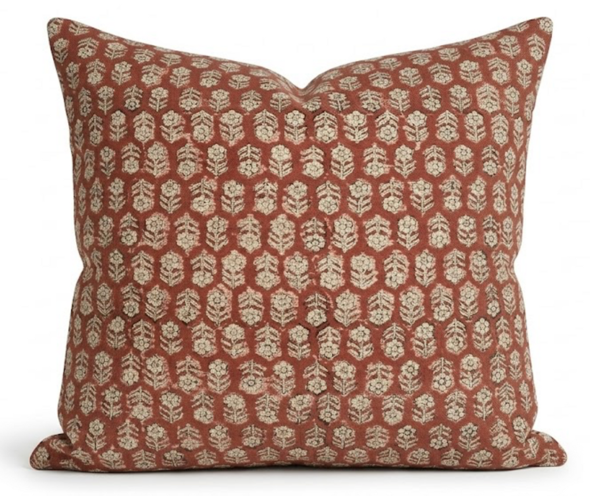 Tulsi Floral Pillow Cover in Saffron