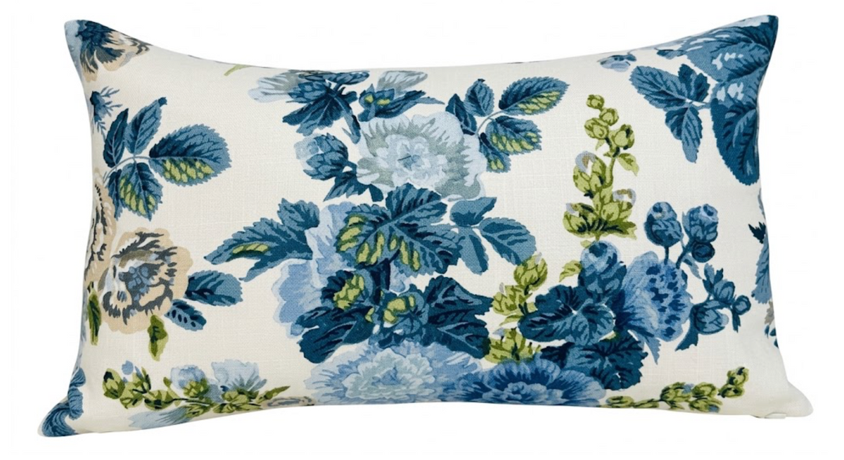 Ready to Ship, 12x20 Hidcote Floral Pillow Cover in Blue