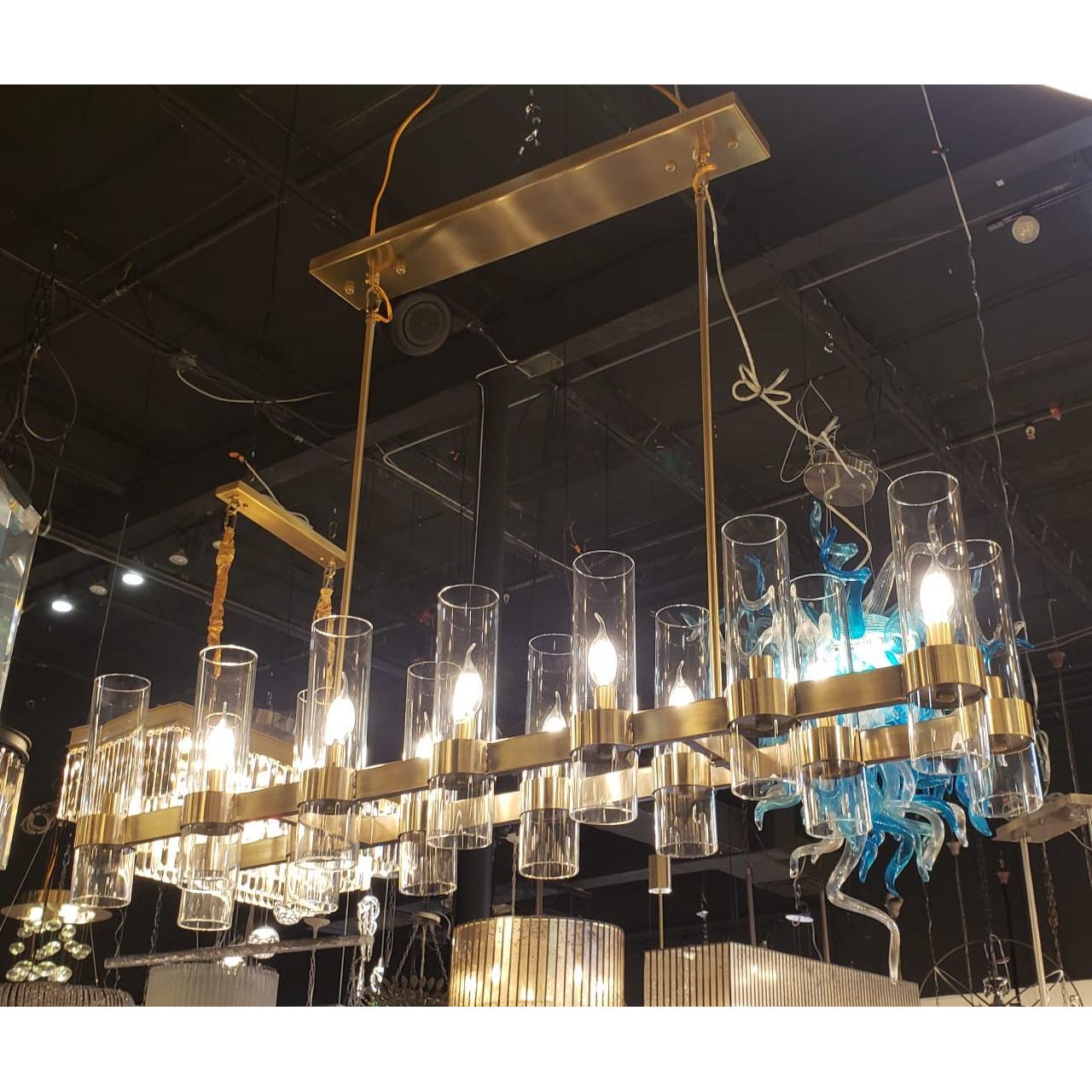 Armature Linear Glass Cylinder Chandelier - Italian Concept - 
