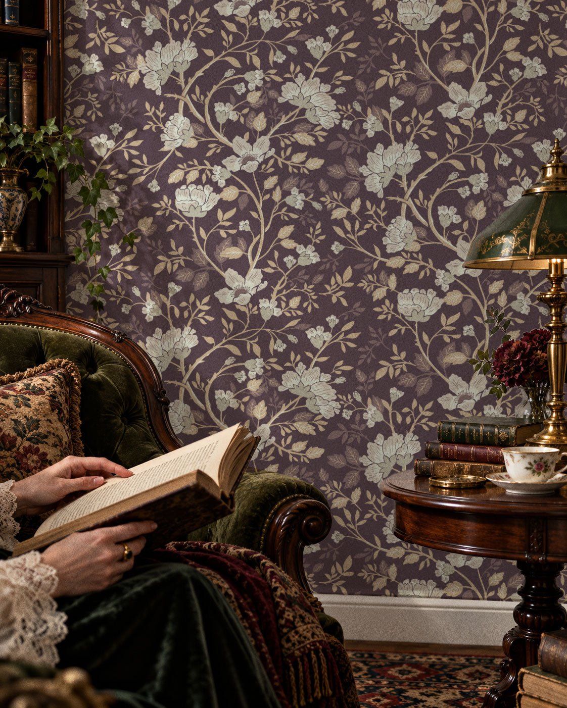 Camellia Study Wallpaper in Plumwood