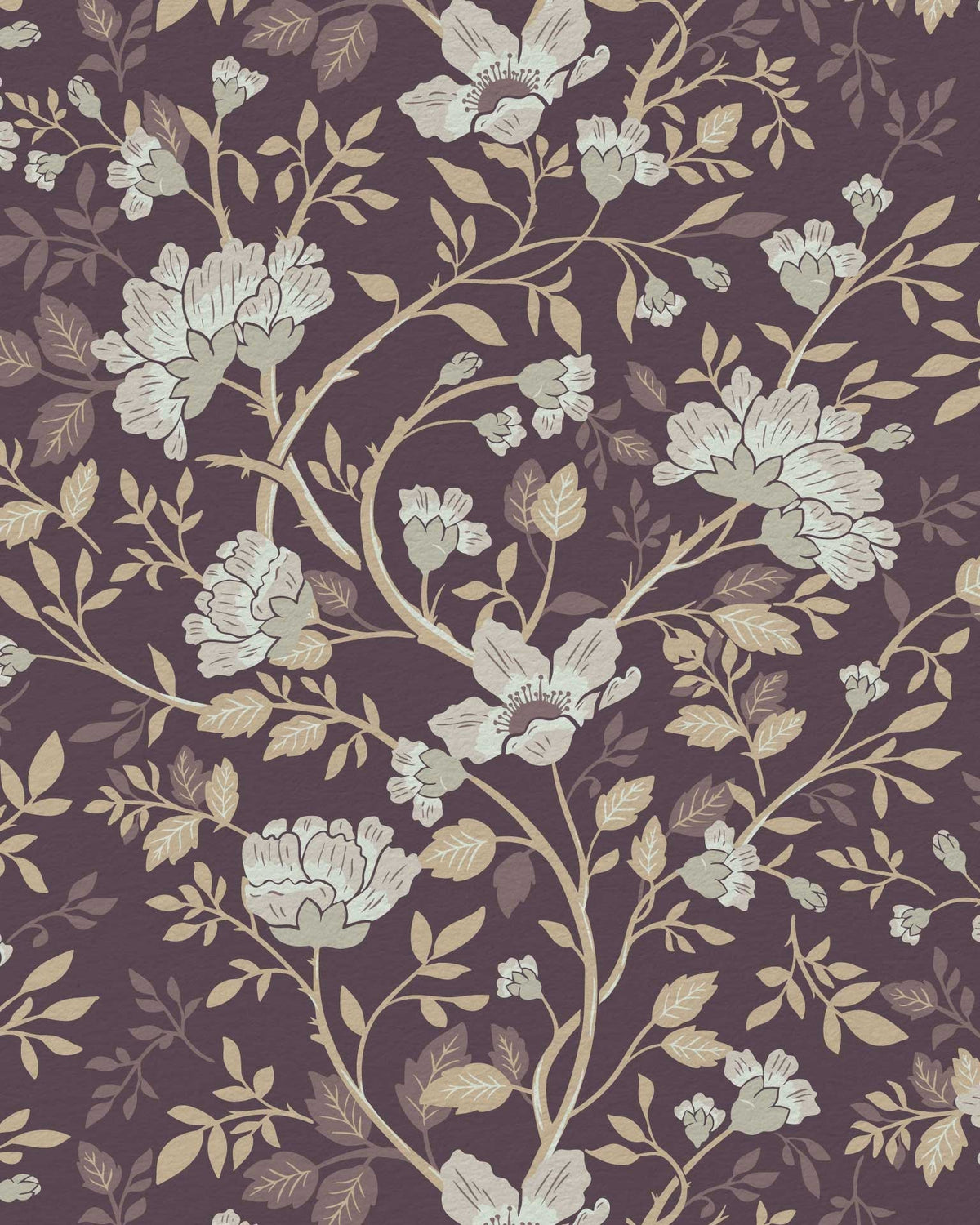 Camellia Study Wallpaper in Plumwood