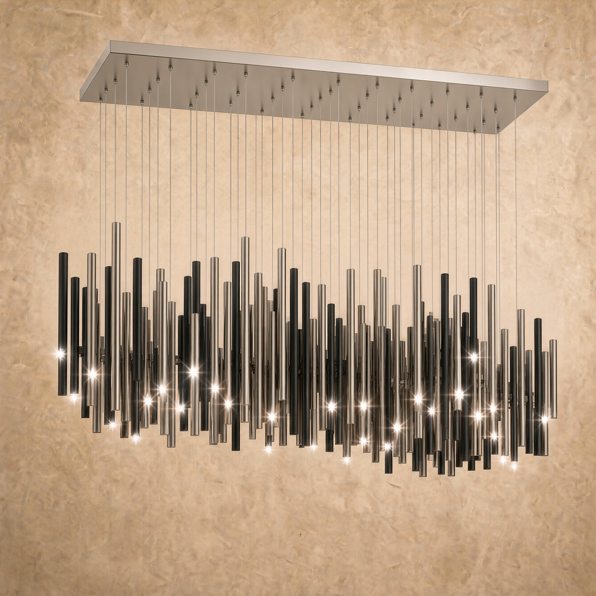 Bellini Rectangular Two-Tone Tubular Pendant Light Chandelier