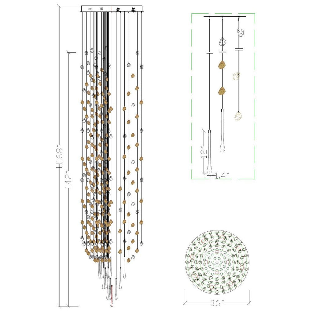 Rainfall Glass Gem Stone Chandelier - Italian Concept - Size