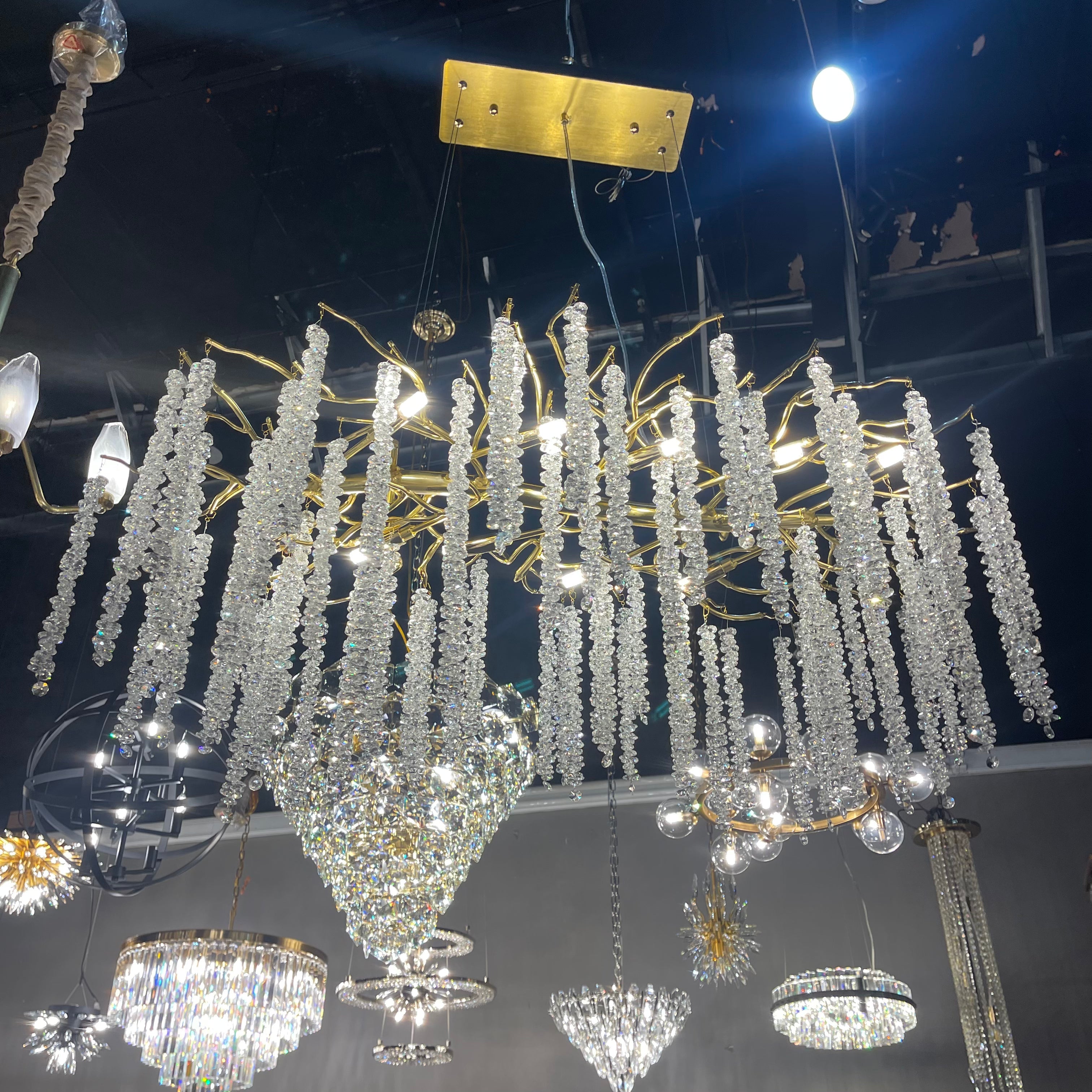 Catherine Crystal Rainfall Linear Branching Chandelier - Italian Concept - 