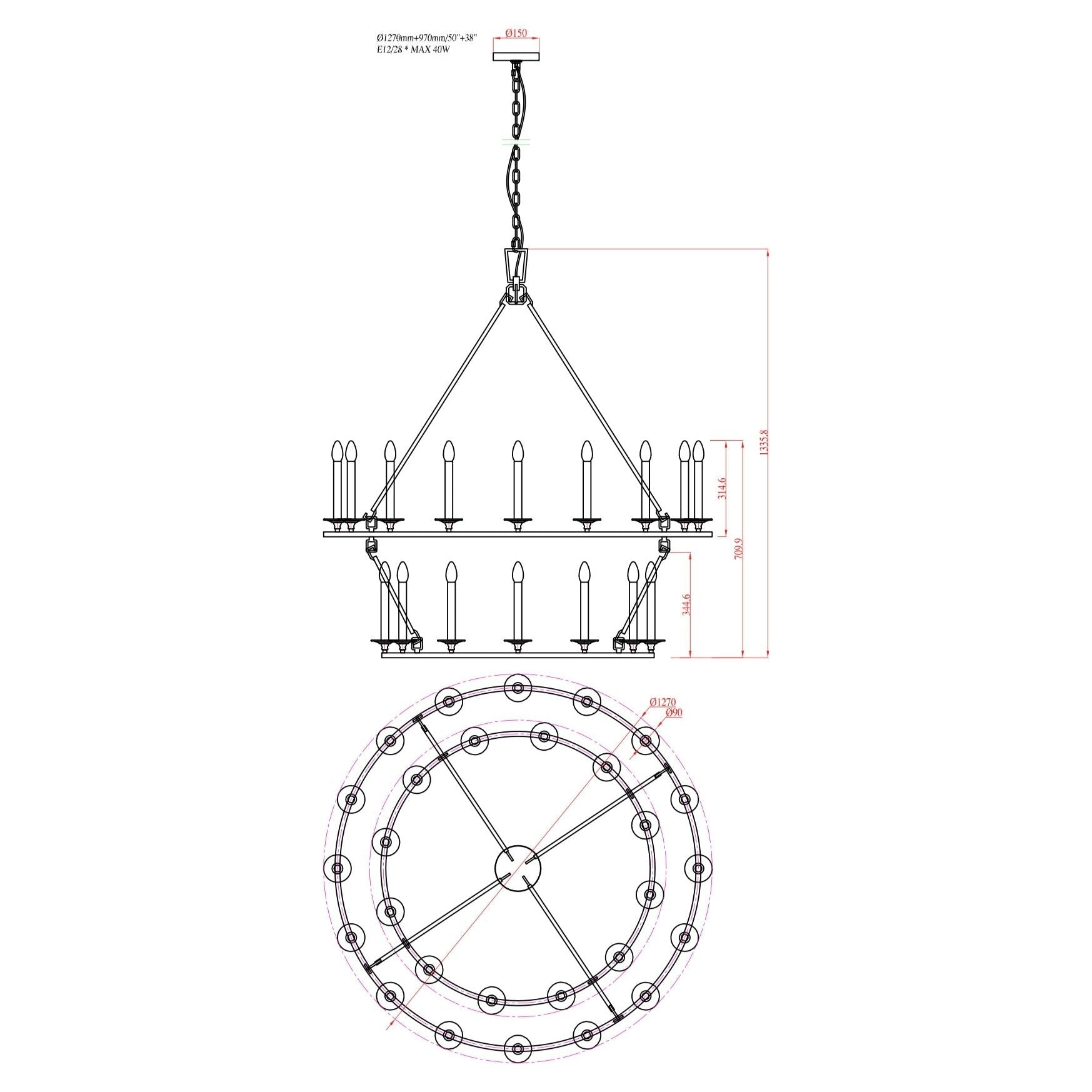 Wineyard Wheel Barrel Round 2-Tier Chandelier - Italian Concept