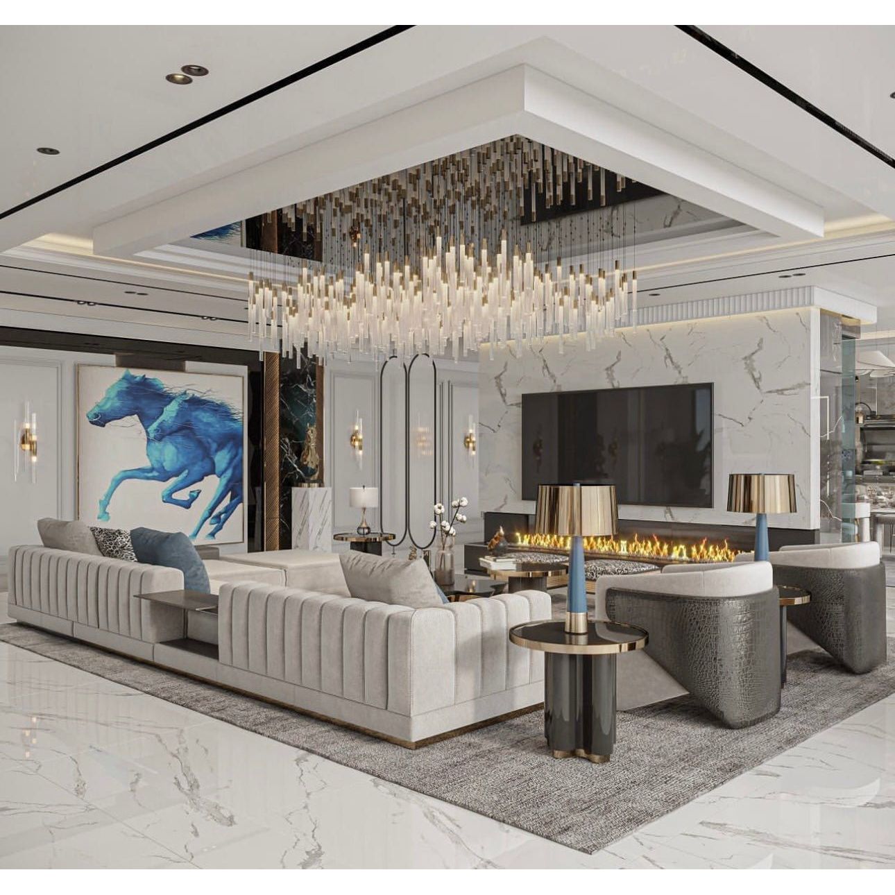 Estrella Rain Rectangular LED Pendant Chandelier - Italian Concept