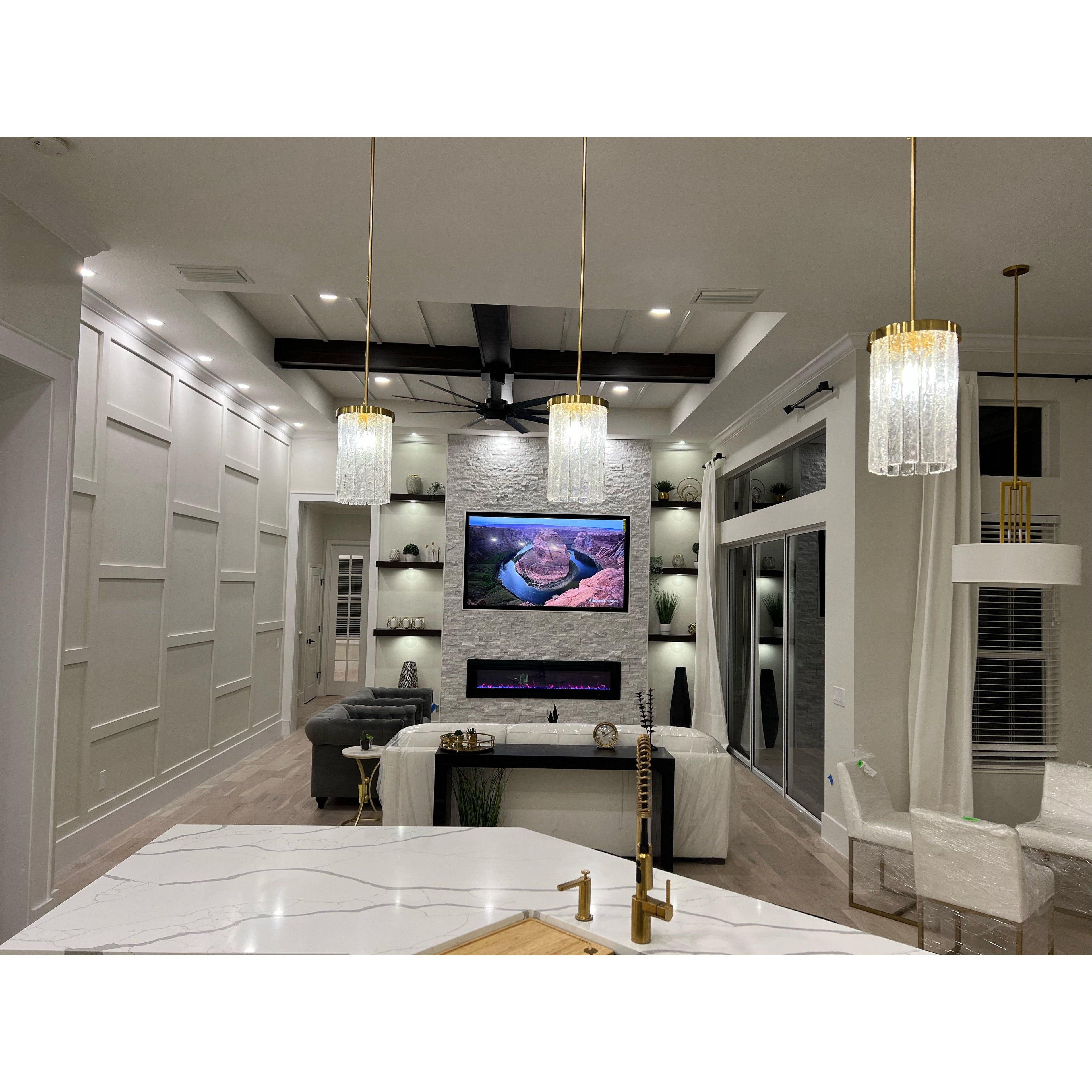 Seline Textured Glass Kitchen Island Pendant Light - Italian Concept - 