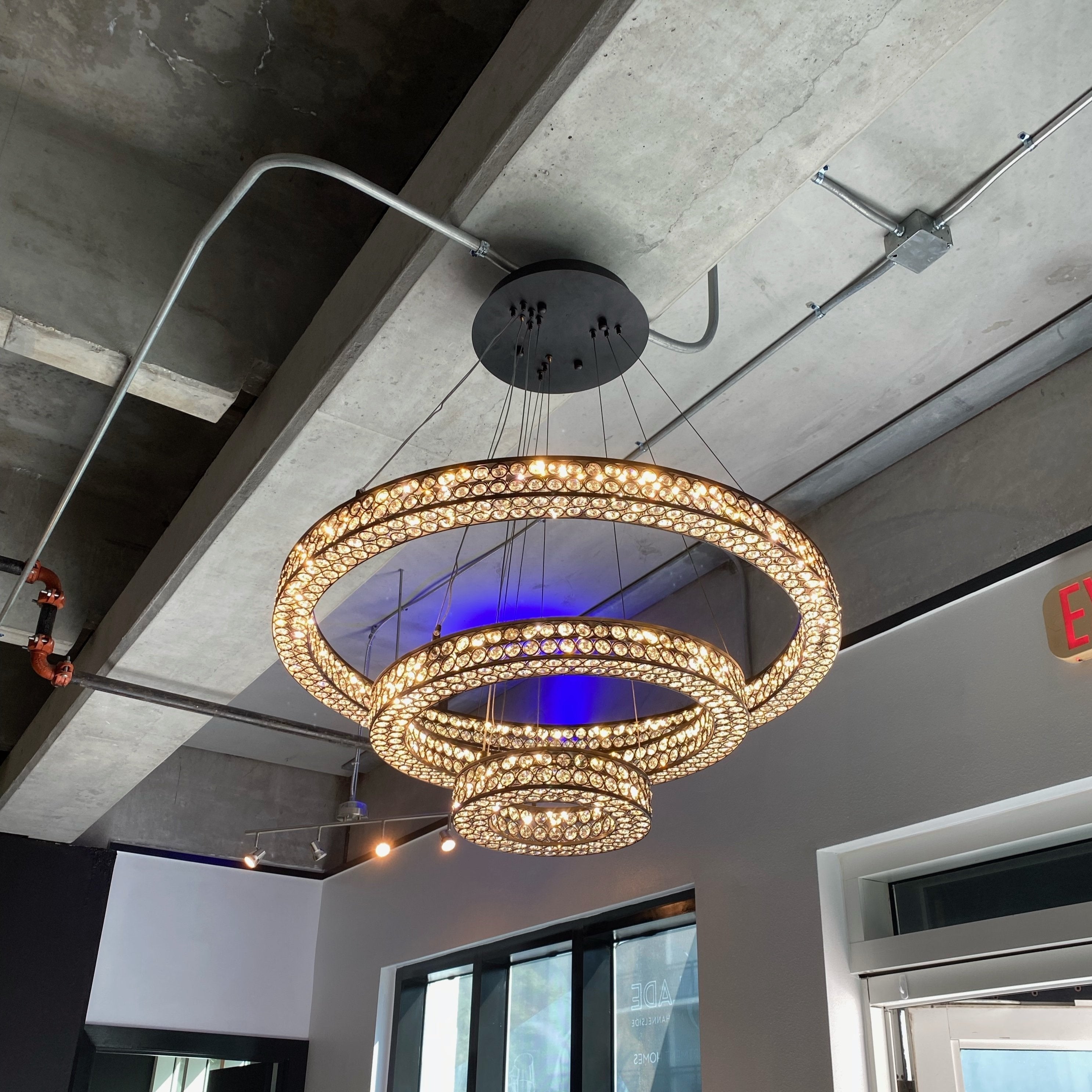 Perriello 28"W Tiered LED Crystal Ring Pendant - Italian Concept