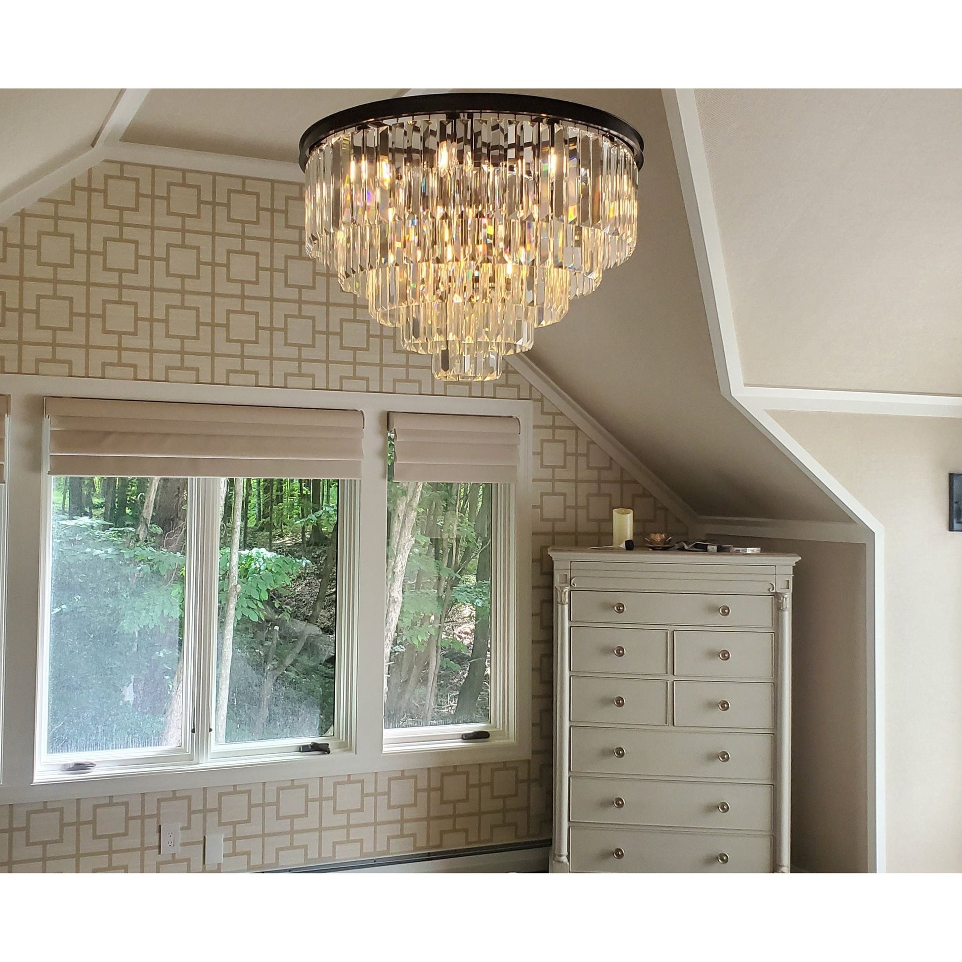 Flush-mount Odeon Round Tiered Crystal Fringe Chandelier Collection - Italian Concept - 
