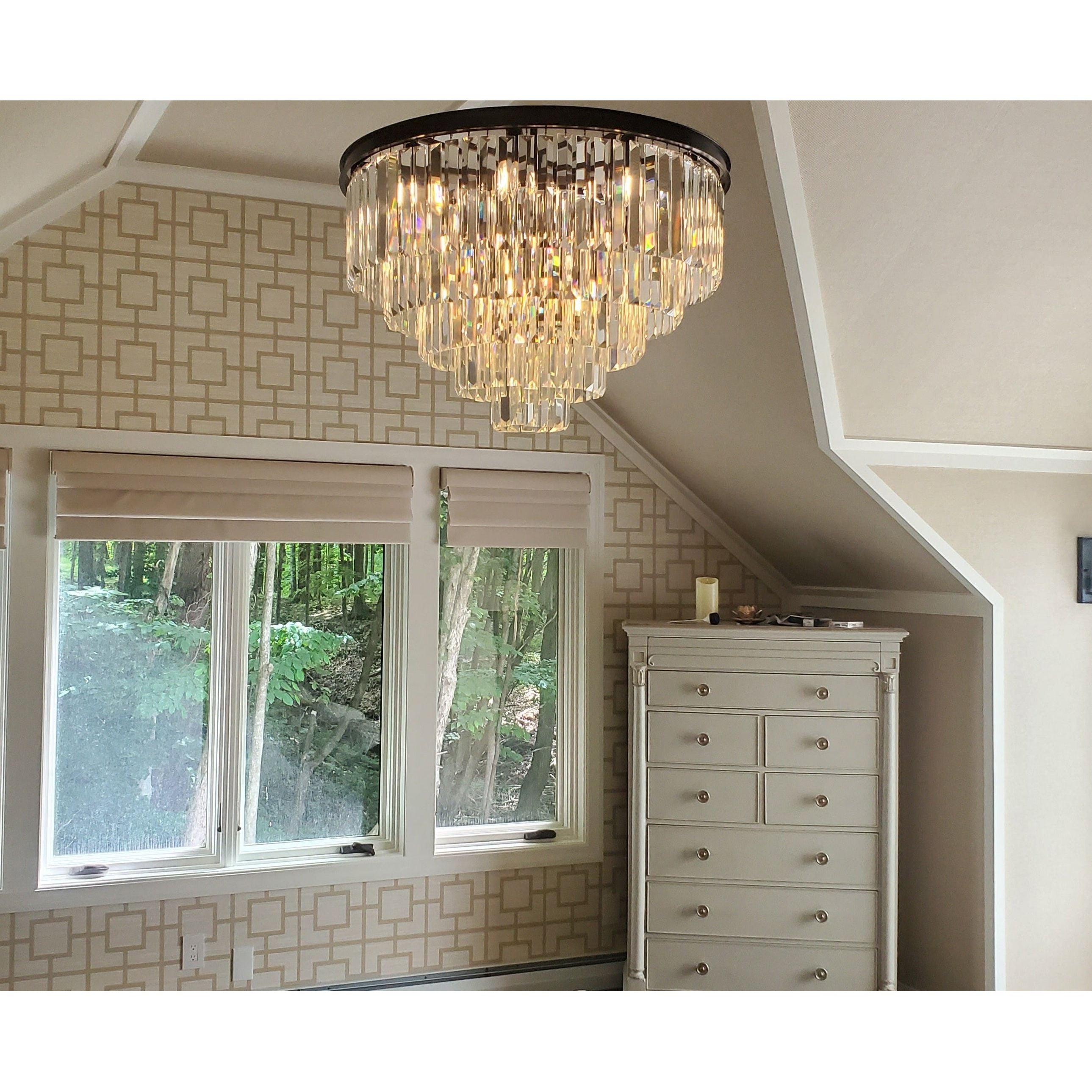 Flush-mount Odeon Round Tiered Crystal Fringe Chandelier Collection - Italian Concept - 