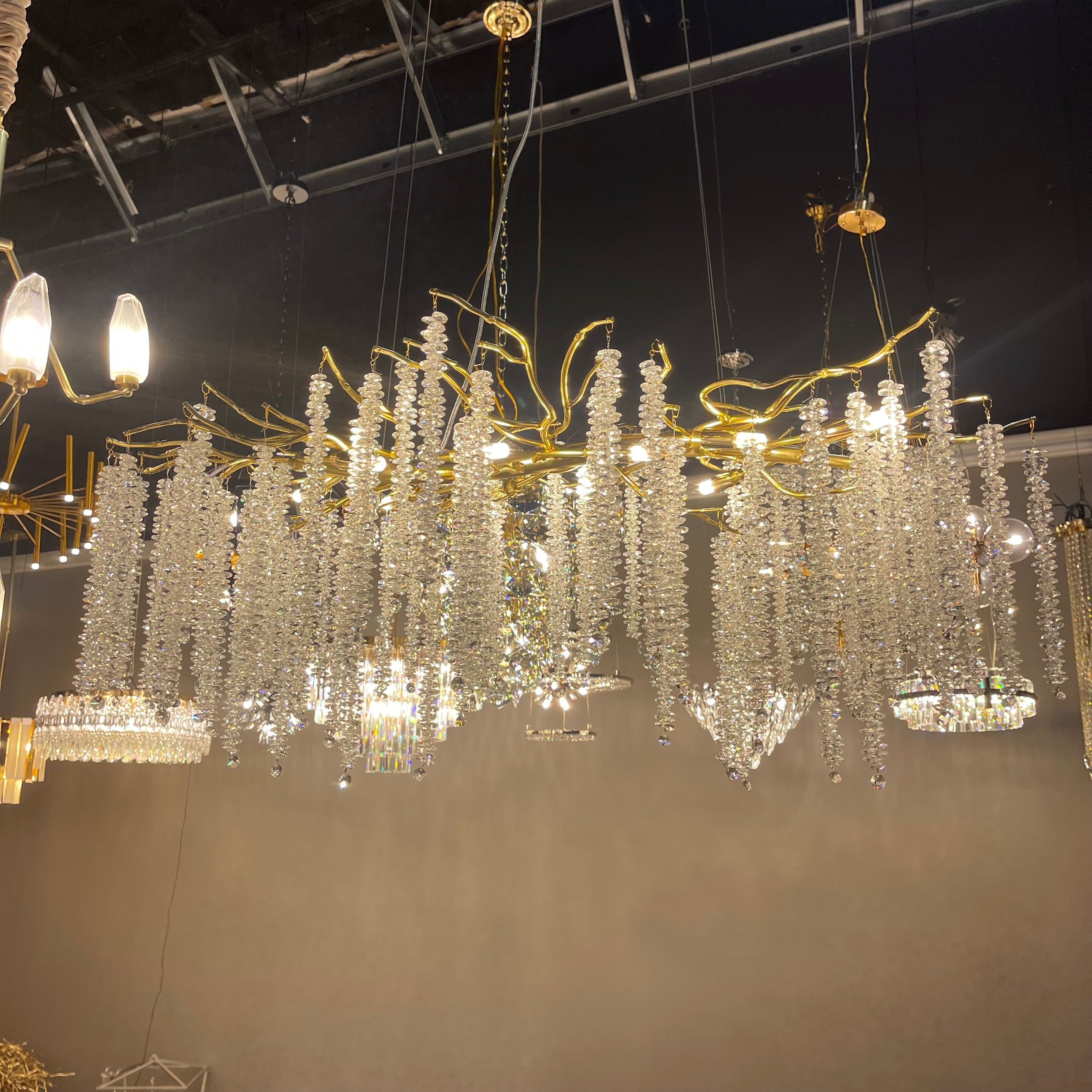 Catherine Crystal Rainfall Linear Branching Chandelier - Italian Concept -
