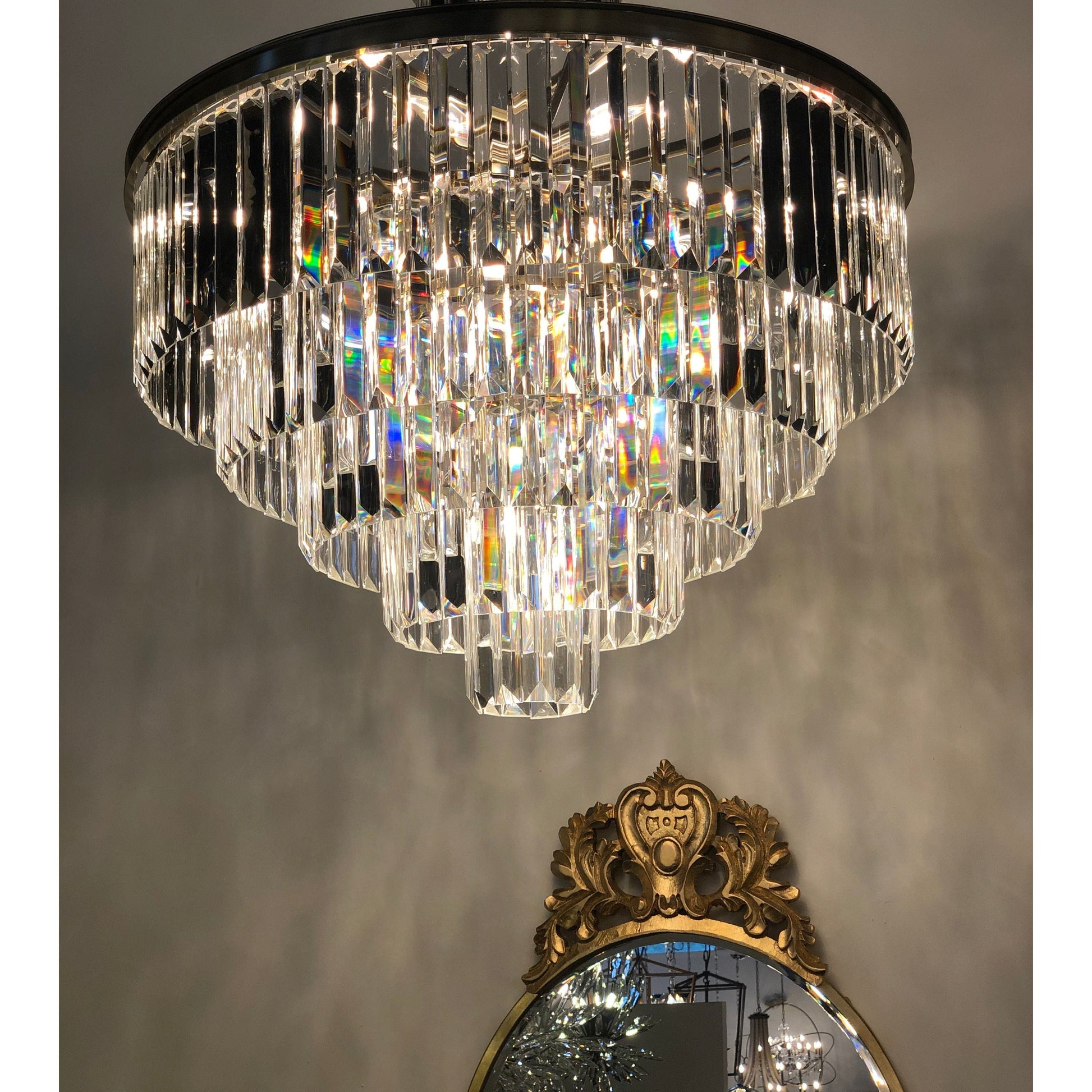 Flush-mount Odeon Round Tiered Crystal Fringe Chandelier Collection - Italian Concept -
