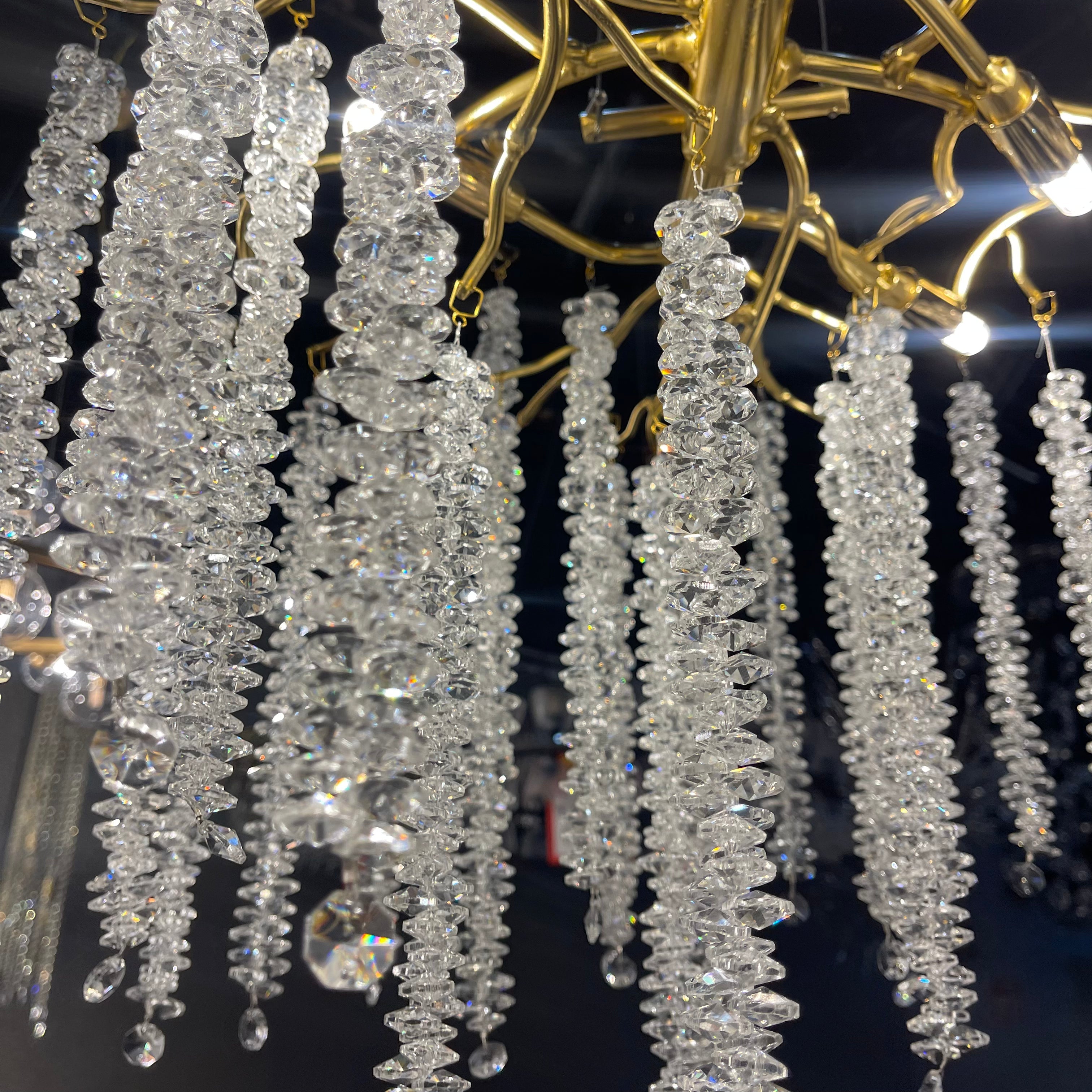 Catherine Crystal Rainfall Linear Branching Chandelier - Italian Concept - 
