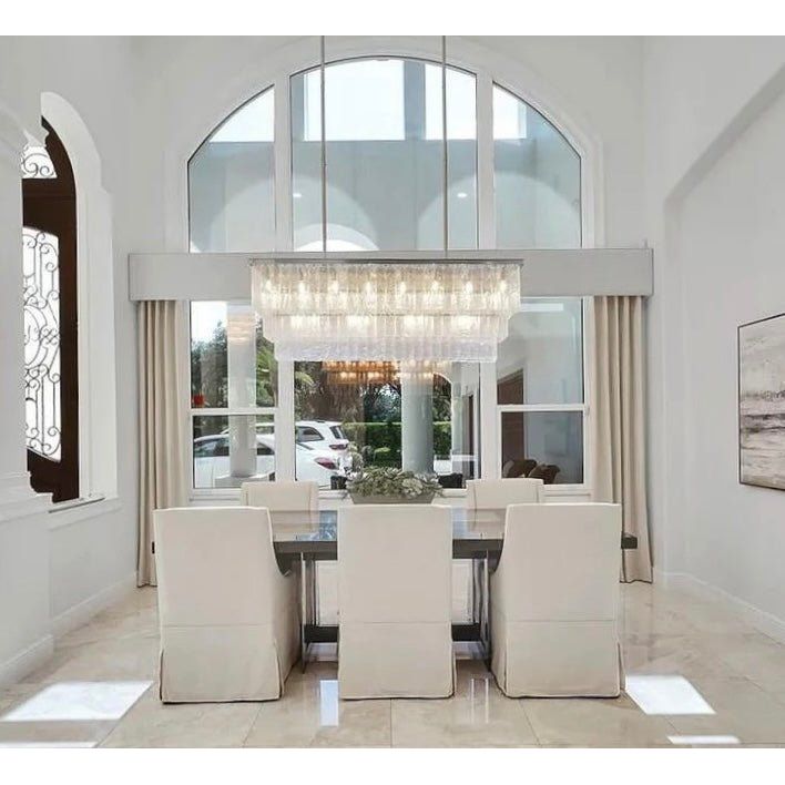 Seline 3-Tier Rectangular Cracked Textured Glass Chandelier - Italian Concept