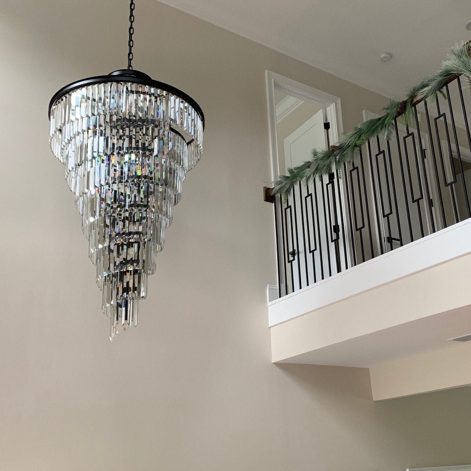 Veccini Spiral Tiered/ Layered Crystal Fringe Chandelier 36" - Italian Concept