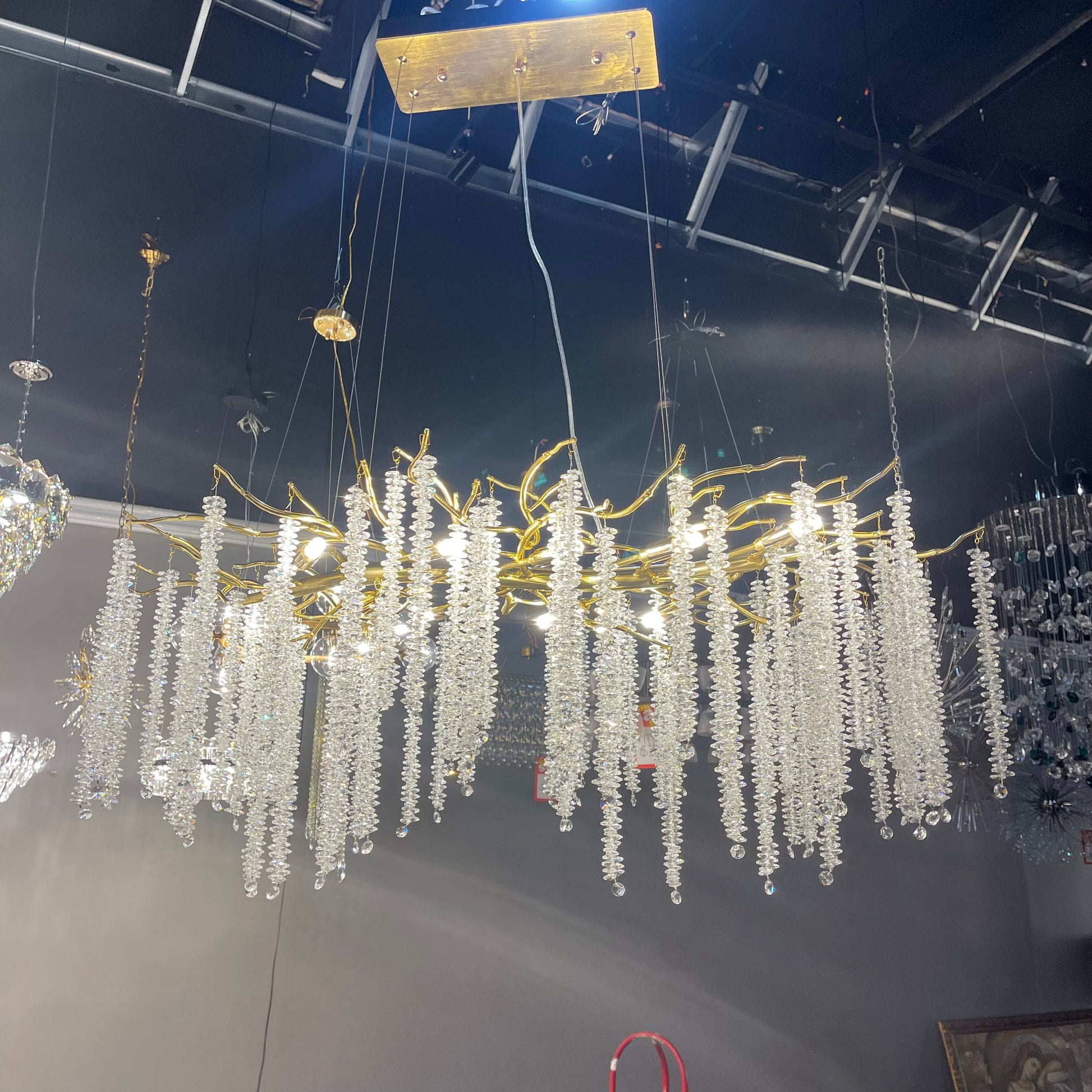 Catherine Crystal Rainfall Linear Branching Chandelier - Italian Concept - 