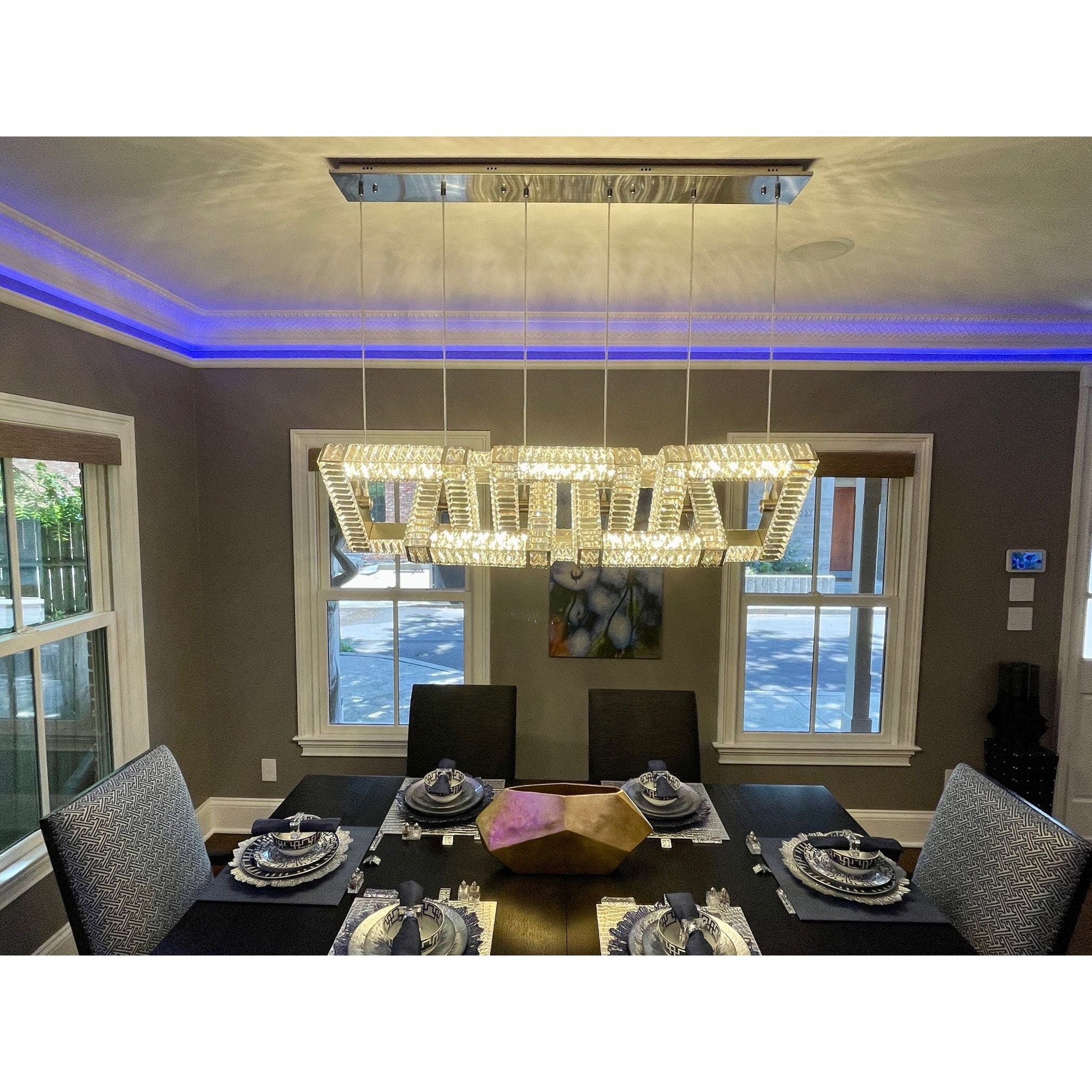 5-Ring Rectangular Linear Crystal Chandelier - Italian Concept - 