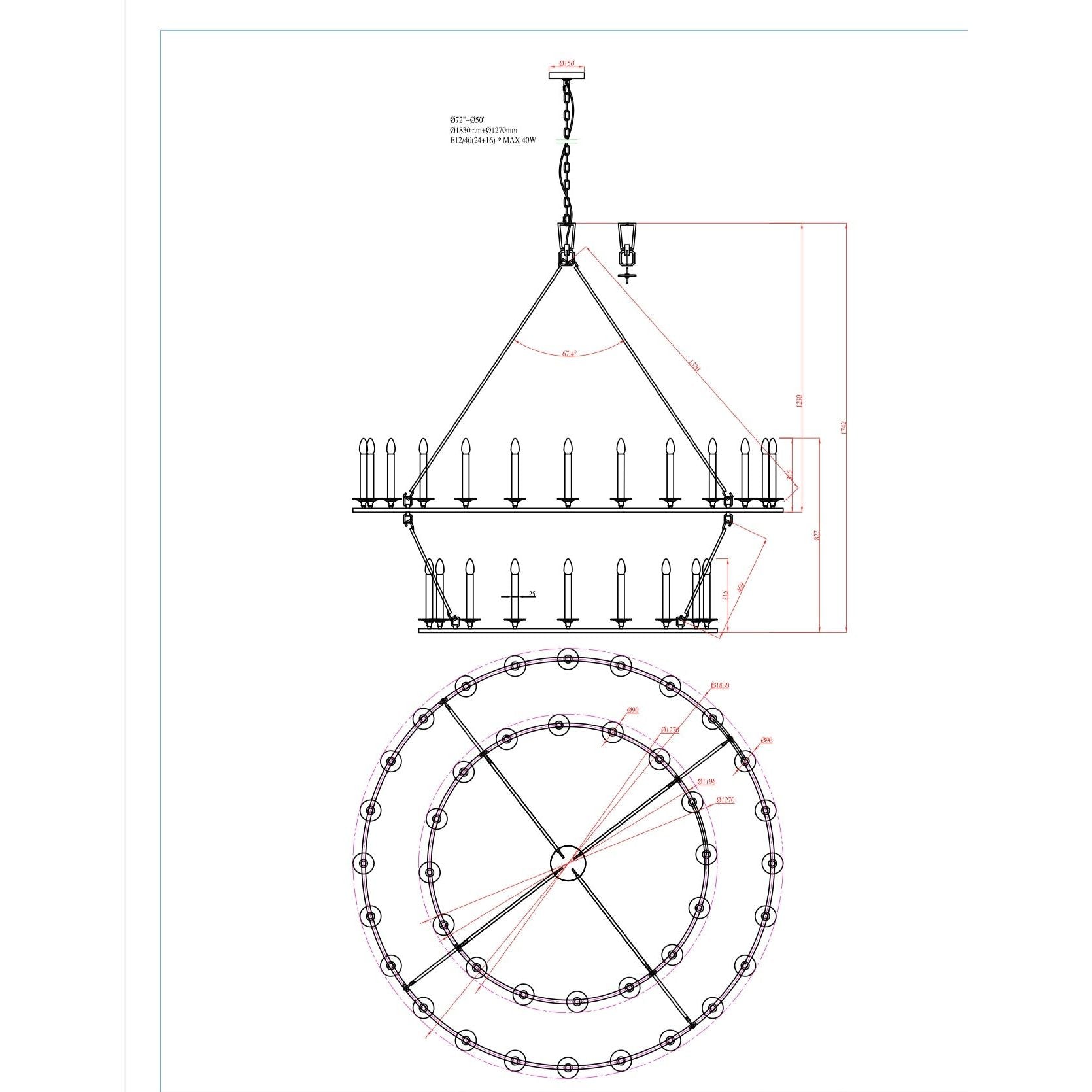 Wineyard Wheel Barrel Round 2-Tier Chandelier - Italian Concept