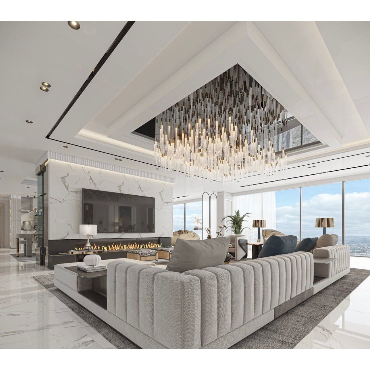 Estrella Rain Rectangular LED Pendant Chandelier - Italian Concept