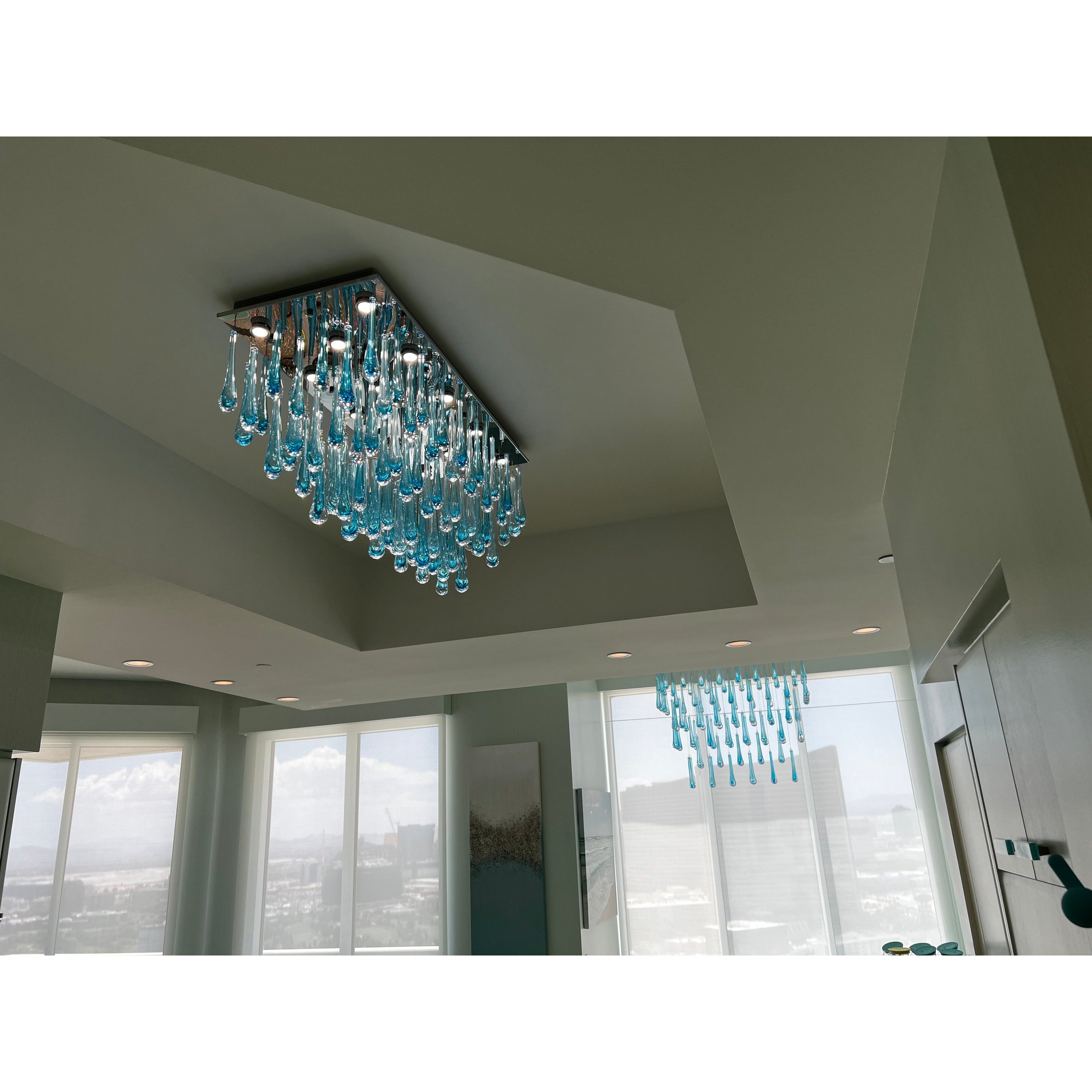 Blue Rainfall Murano Glass Chandelier - Italian Concept - Size