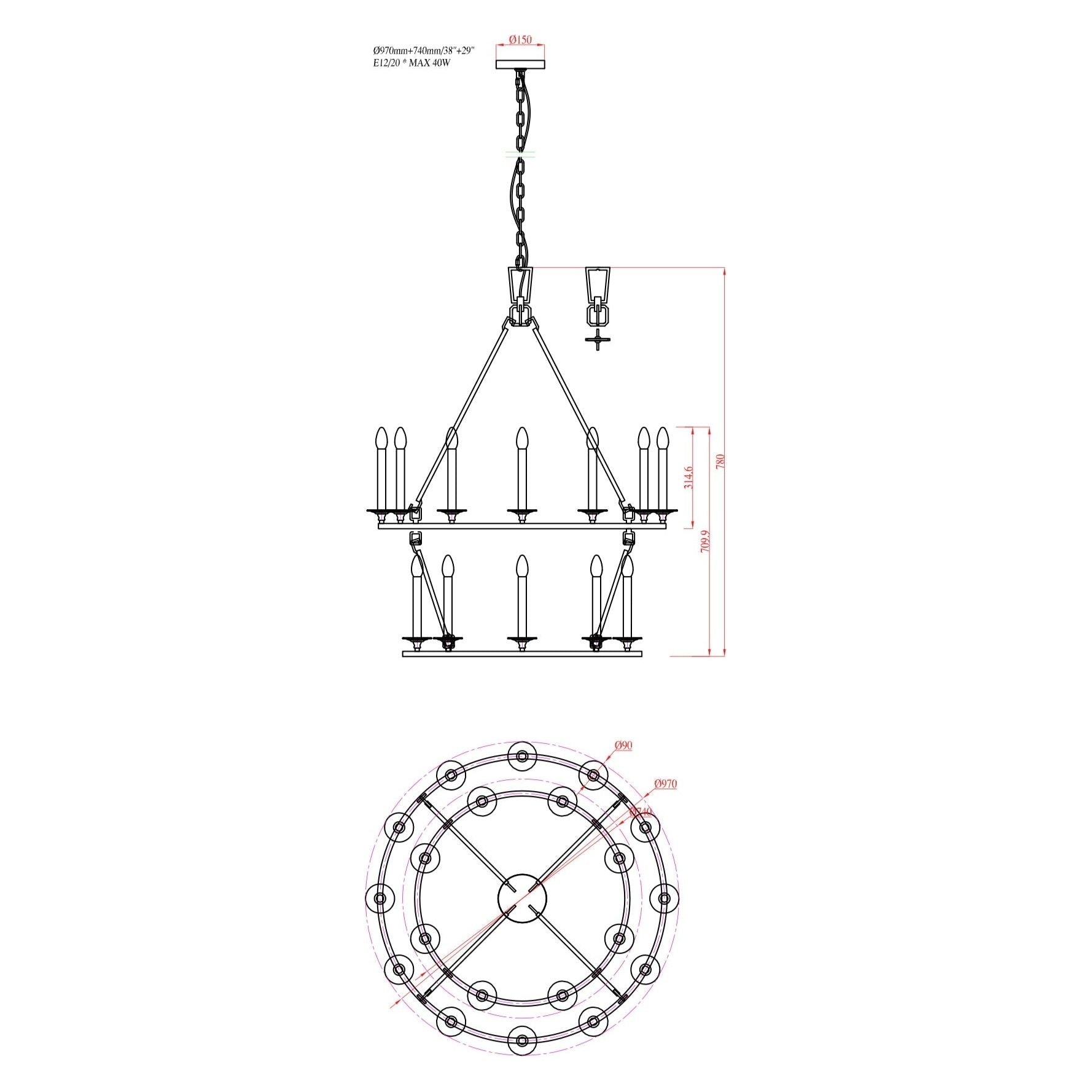 Wineyard Wheel Barrel Round 2-Tier Chandelier - Italian Concept