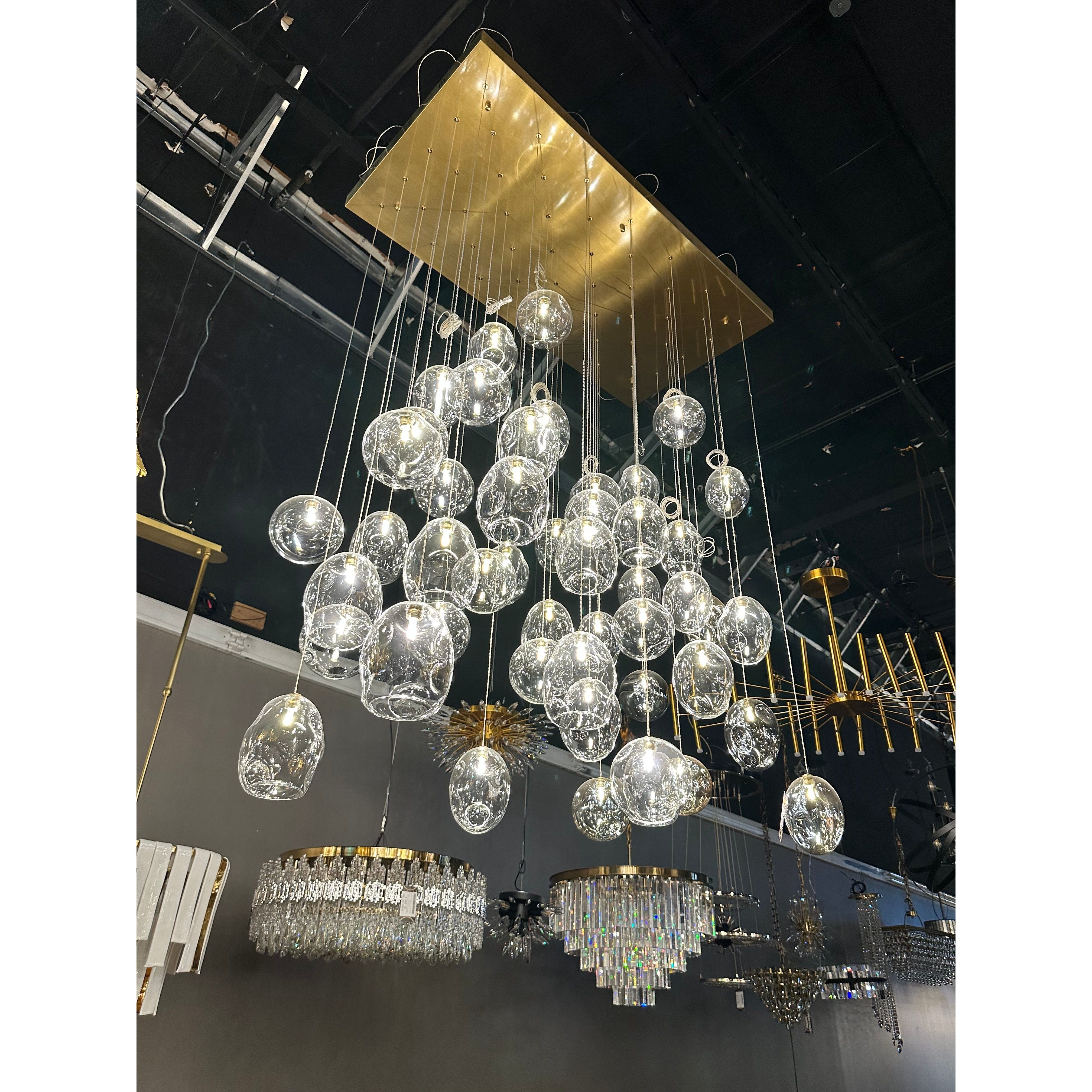 Zara Rectangle Rainfall / Waterfall Glass Globe / Bubble Chandelier - Italian Concept