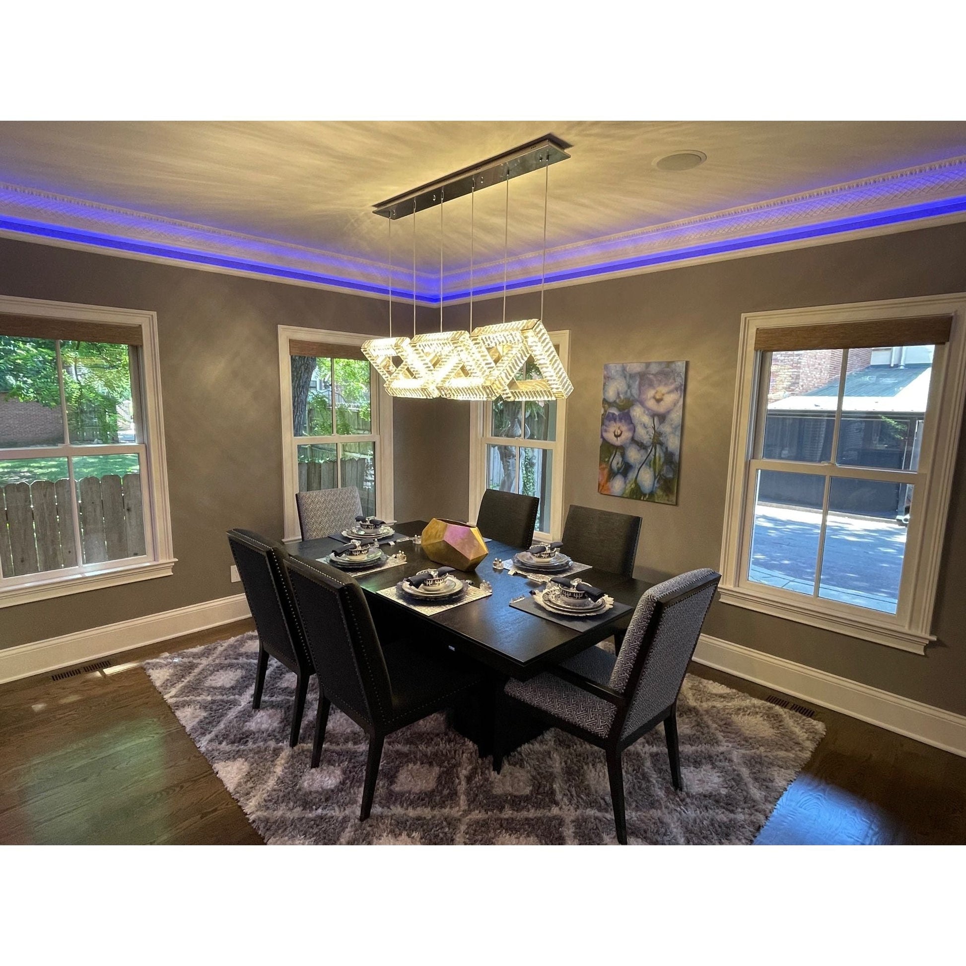 5-Ring Rectangular Linear Crystal Chandelier - Italian Concept - 